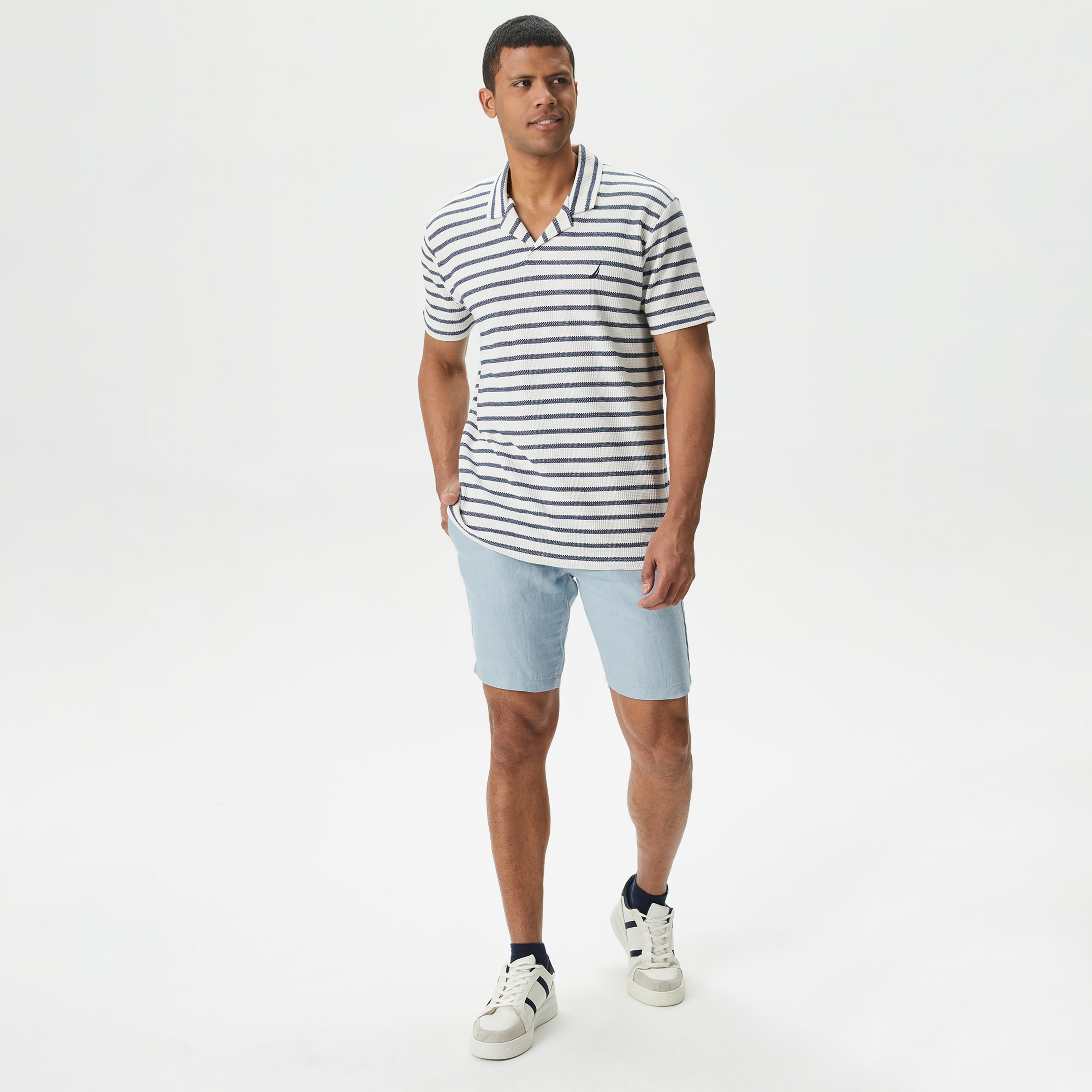 Nautica Erkek Lacivert Classic Fit Kısa Kollu Çizgili Polo Yaka T-Shirt