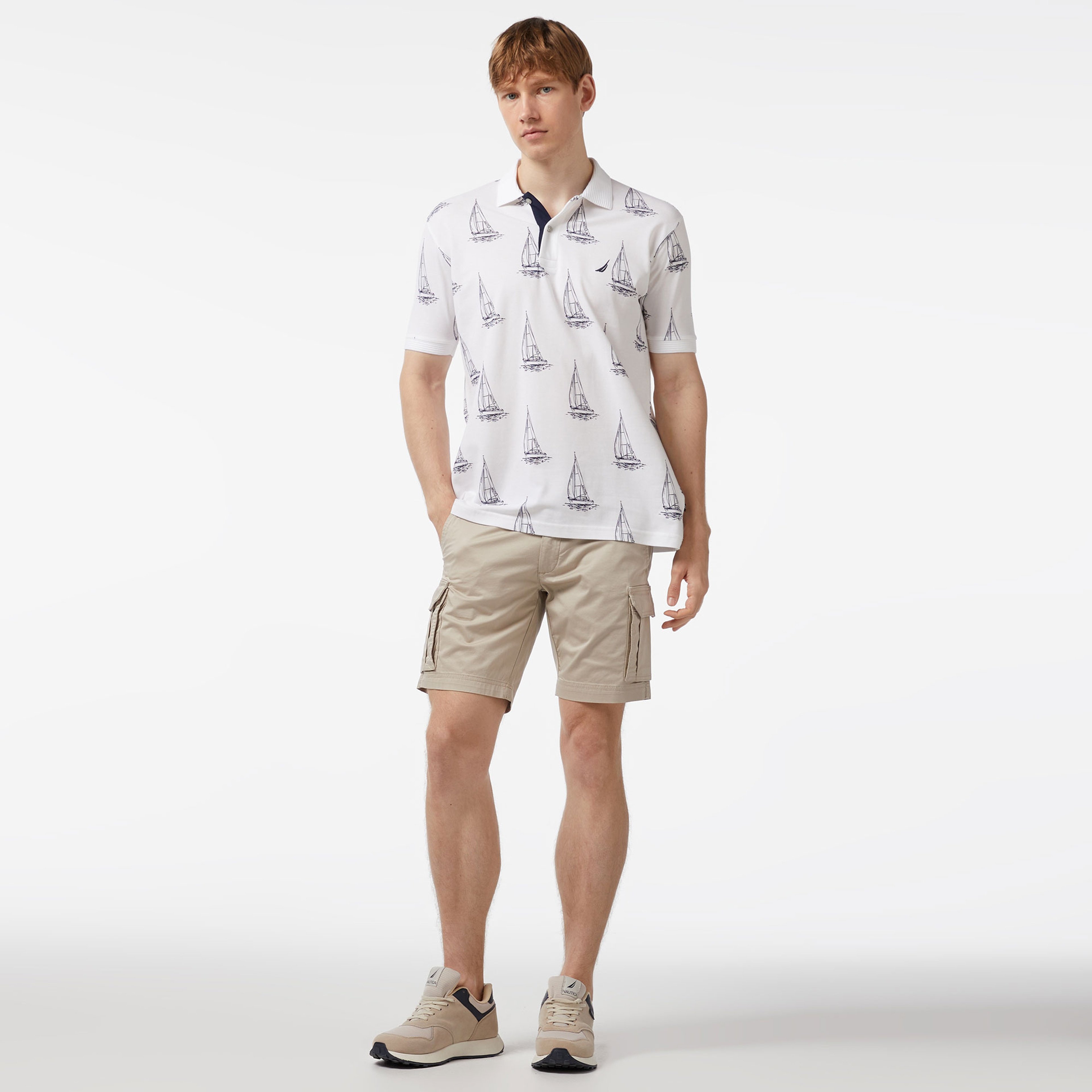 Nautica Erkek Beyaz Classic Fit Kısa Kollu Desenli Polo Yaka T-Shirt