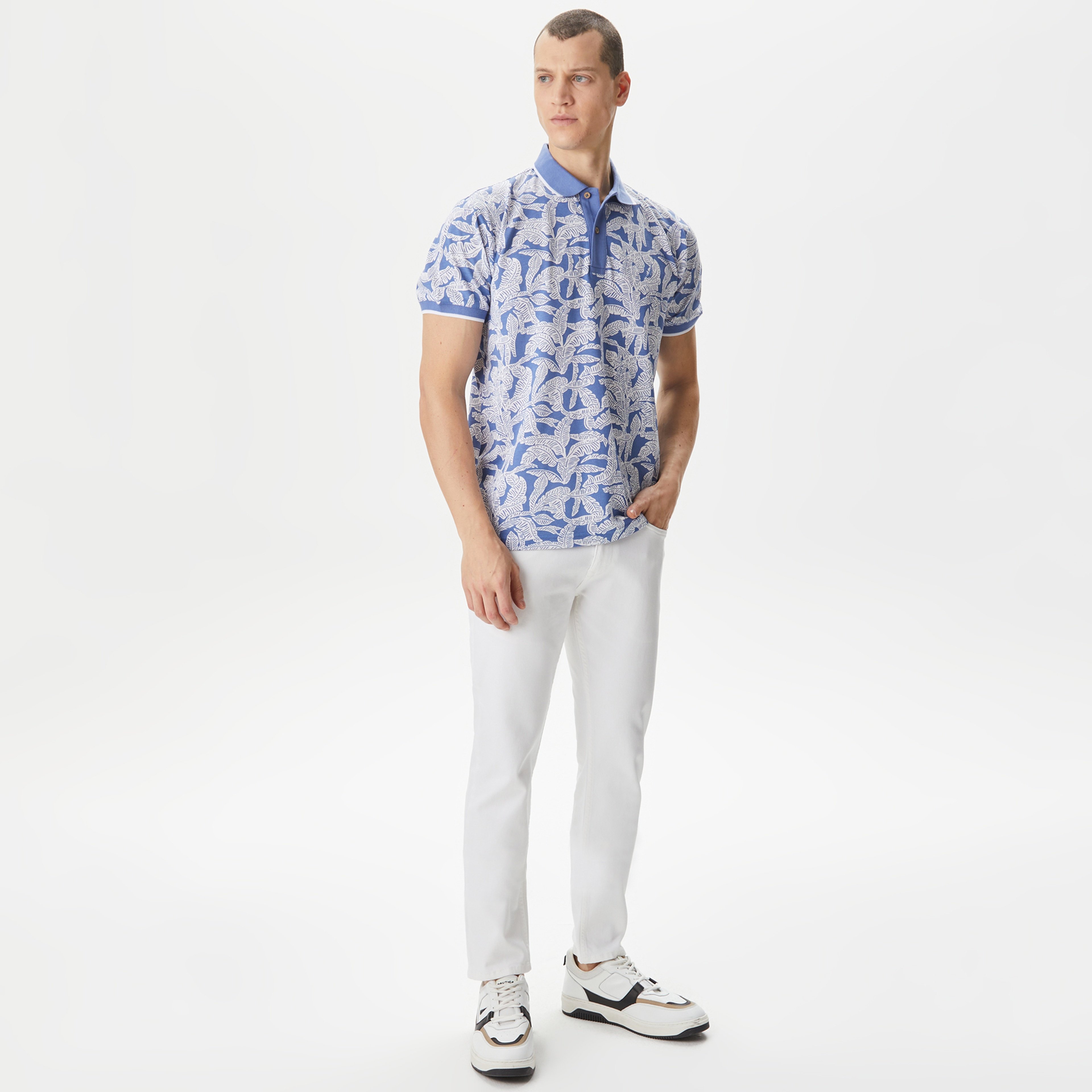 Nautica Erkek Mavi Classic Fit Kısa Kollu Baskılı Polo Yaka T-Shirt