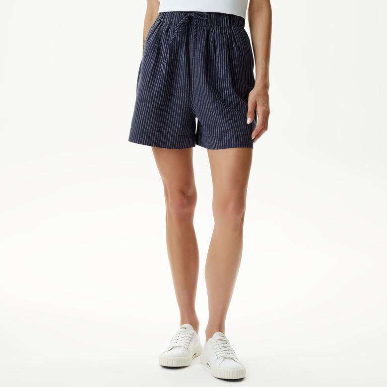 Nautica Kadın Lacivert Relaxed Fit Çizgili Şort