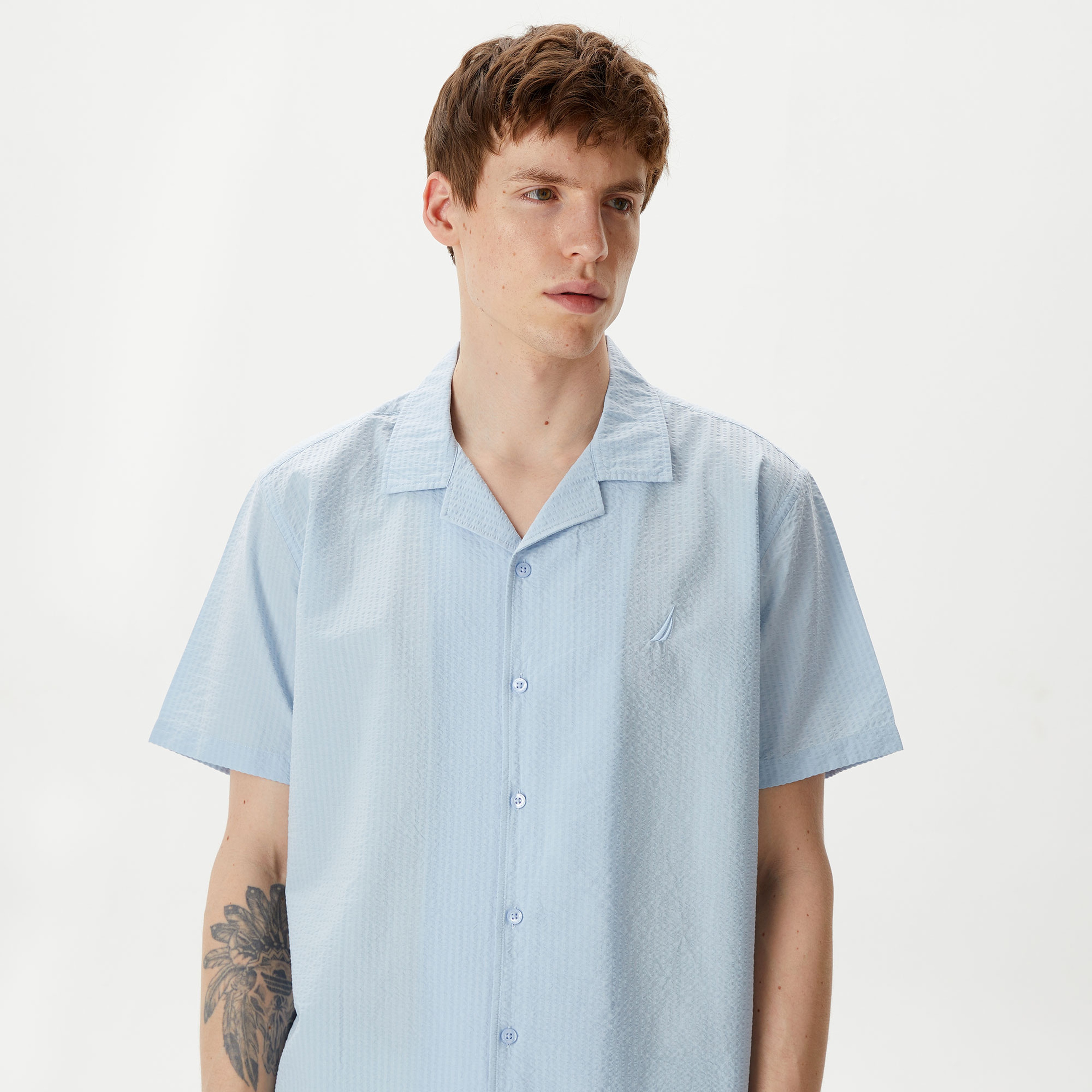 Nautica Erkek Mavi Classic Fit Kısa Kollu Gömlek
