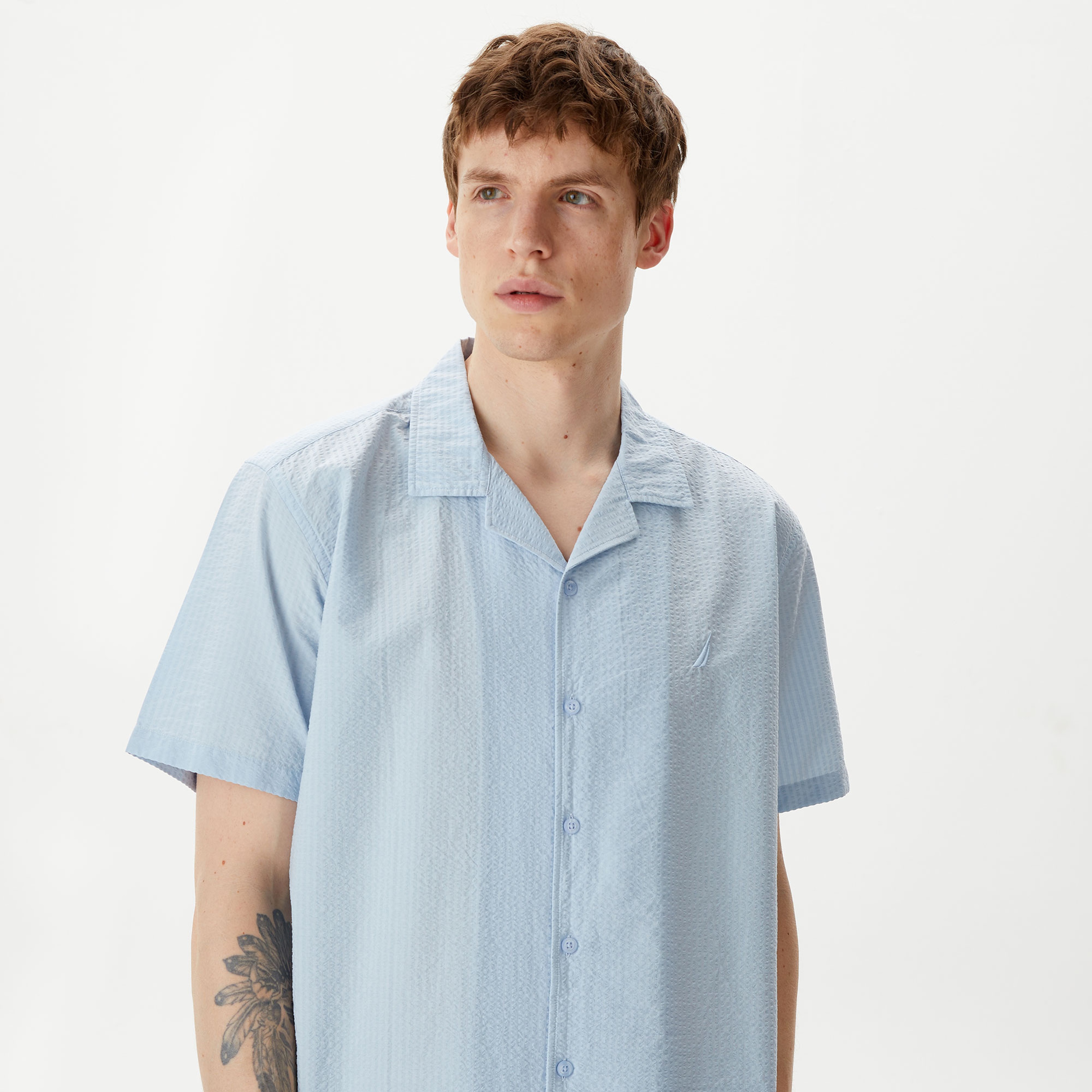 Nautica Erkek Mavi Classic Fit Kısa Kollu Gömlek