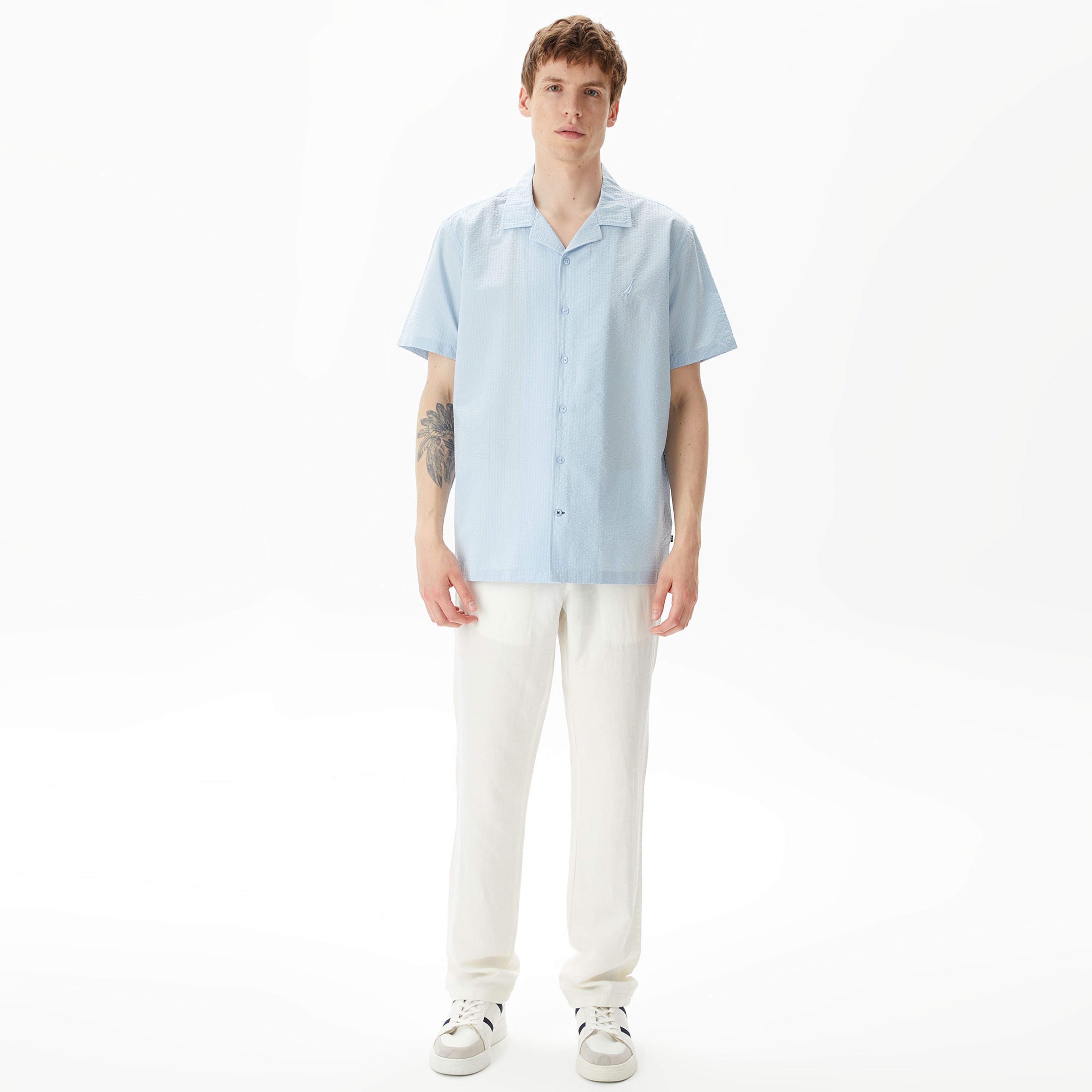 Nautica Erkek Mavi Classic Fit Kısa Kollu Gömlek