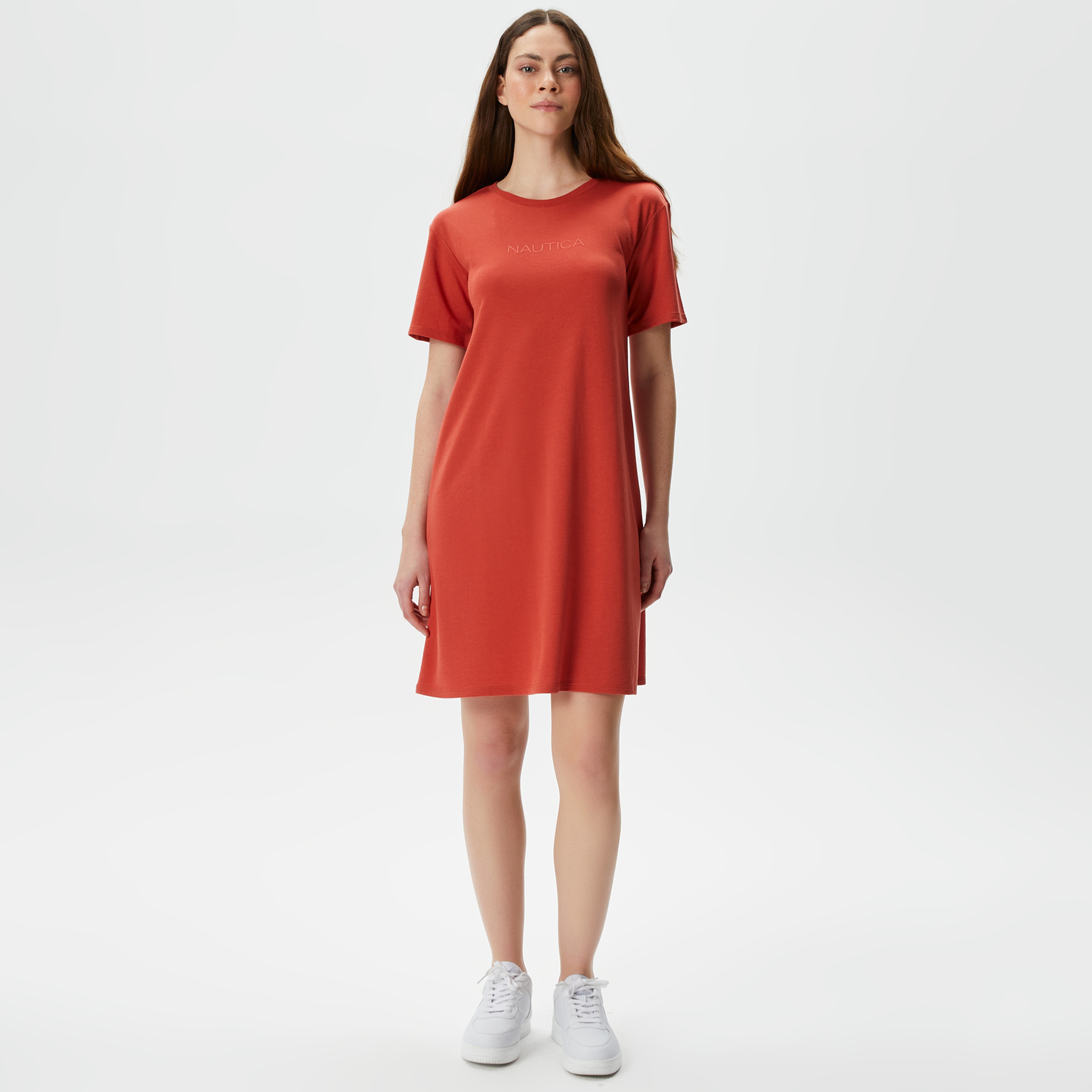 Nautica Kadın Kiremit Relaxed Fit Kısa Kollu Elbise
