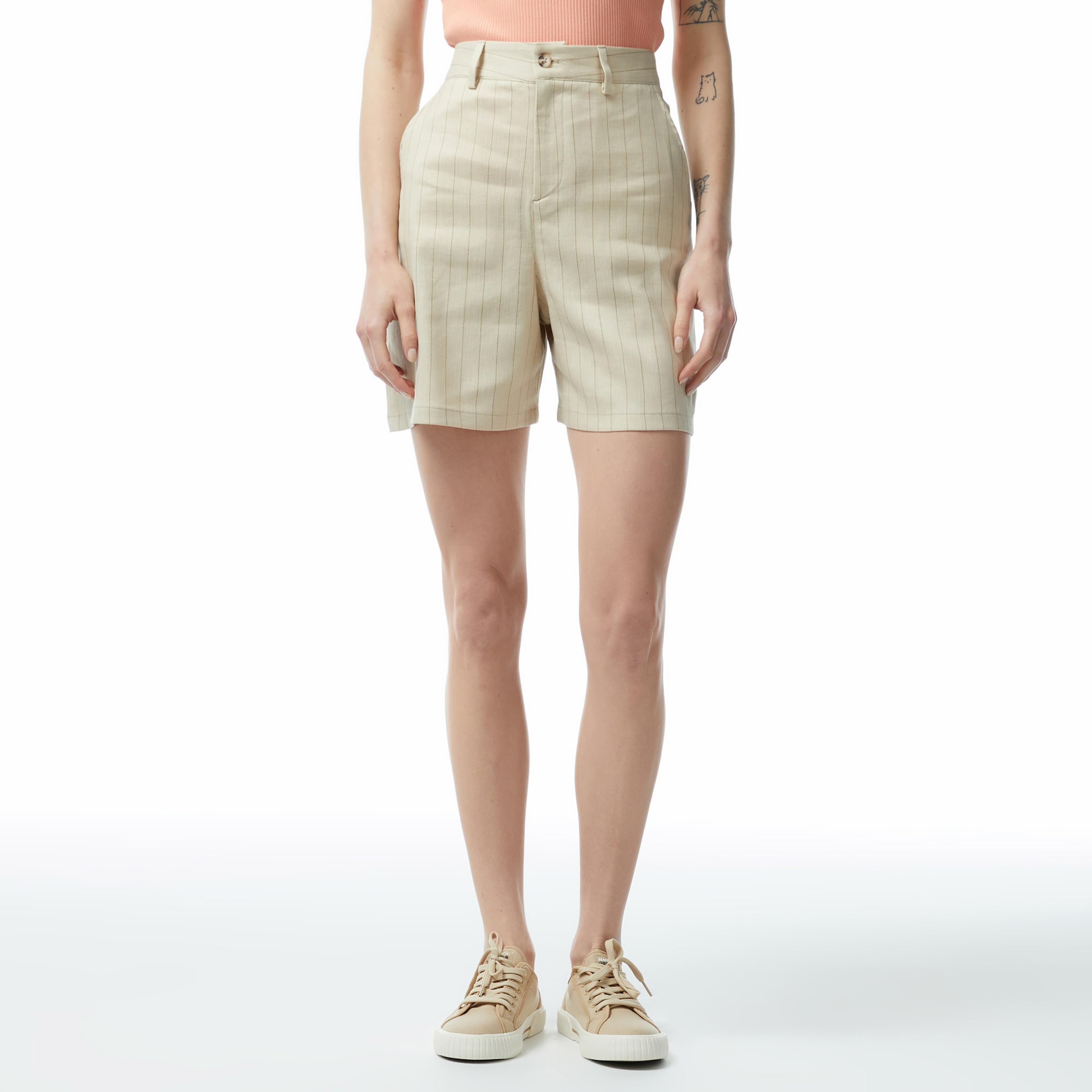 Nautica Kadın Bej Relaxed Fit Çizgili Şort