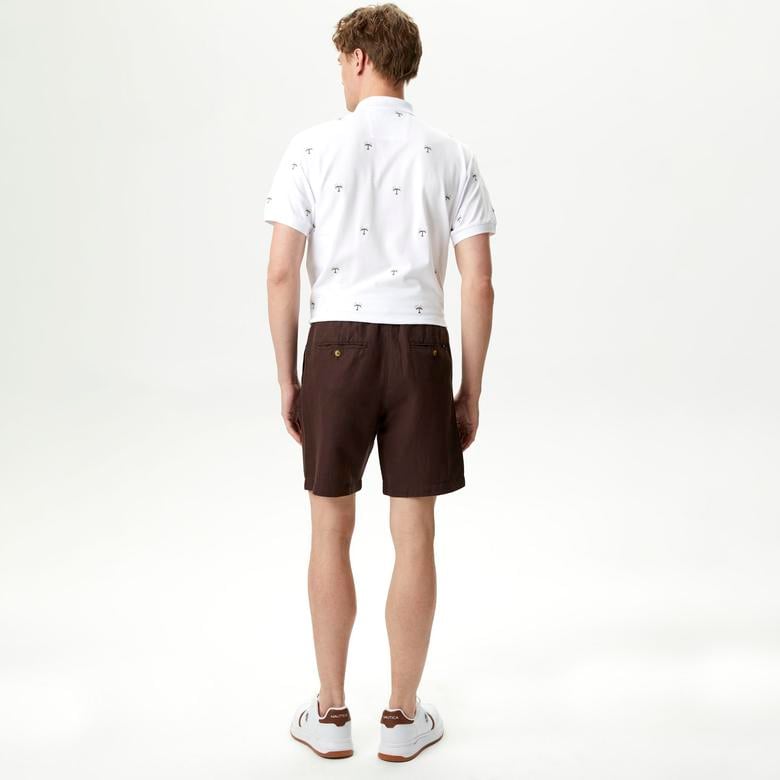 Nautica Erkek Kahverengi Classic Fit Keten Bermuda