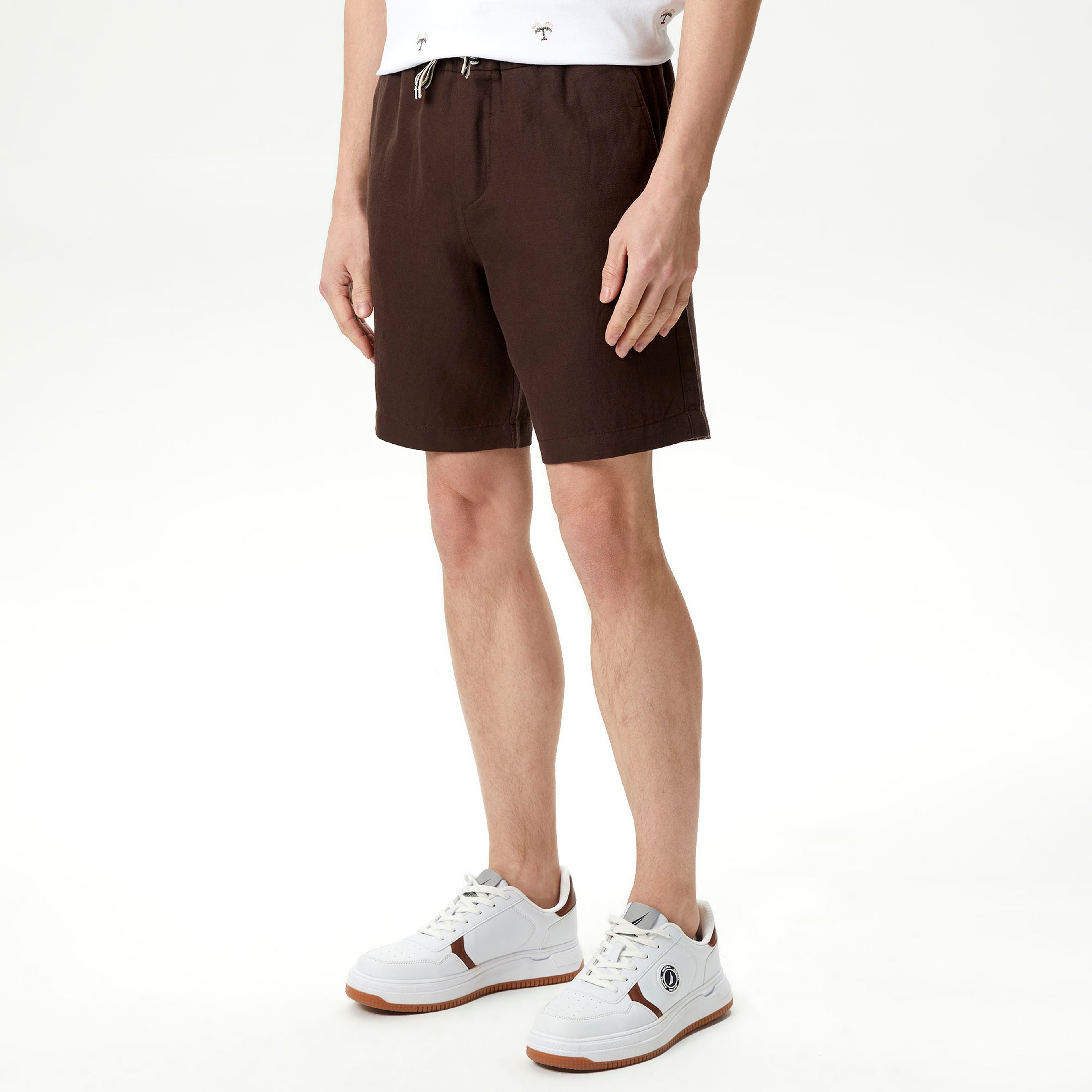 Nautica Erkek Kahverengi Classic Fit Keten Bermuda