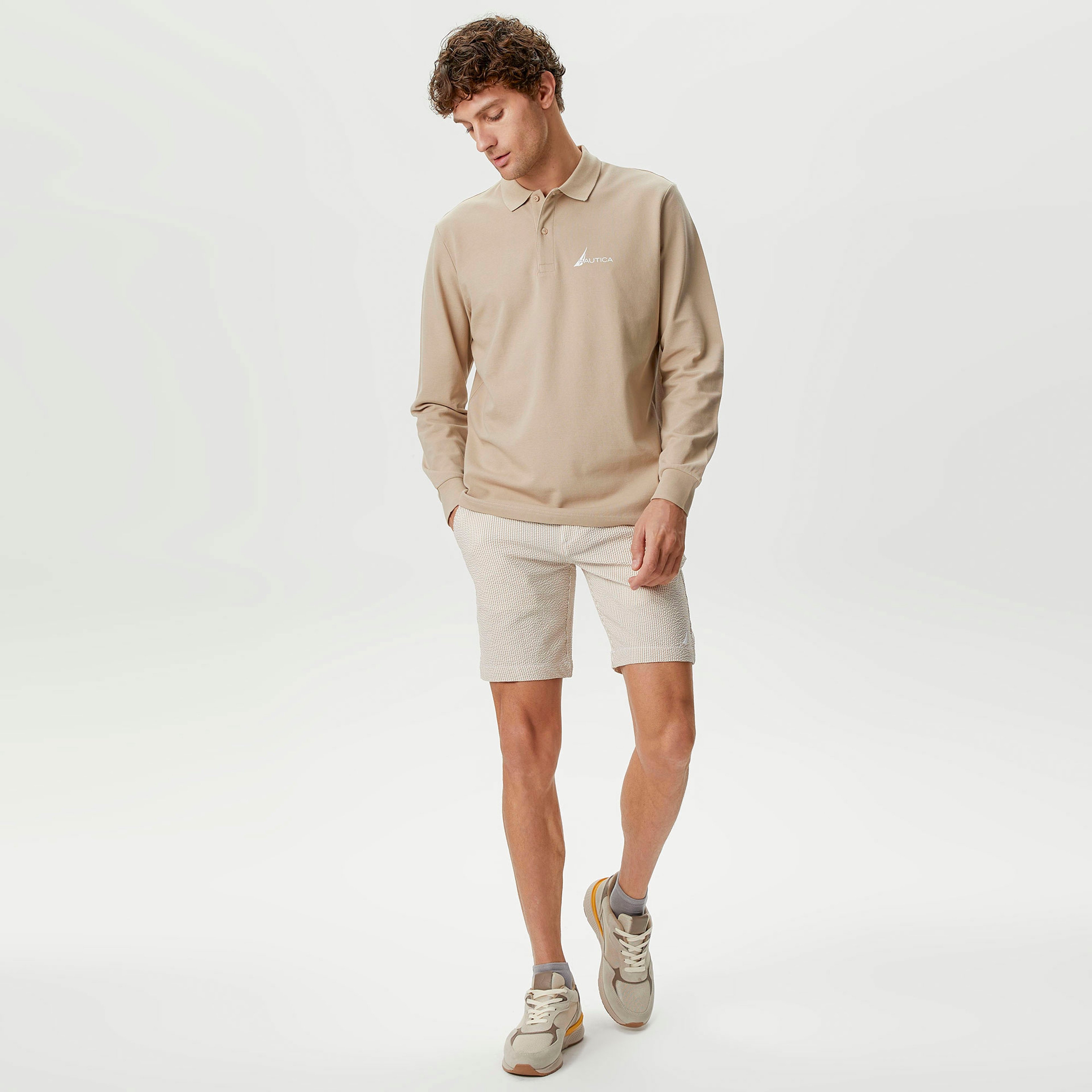 Nautica Erkek Bej Standart Fit Bermuda