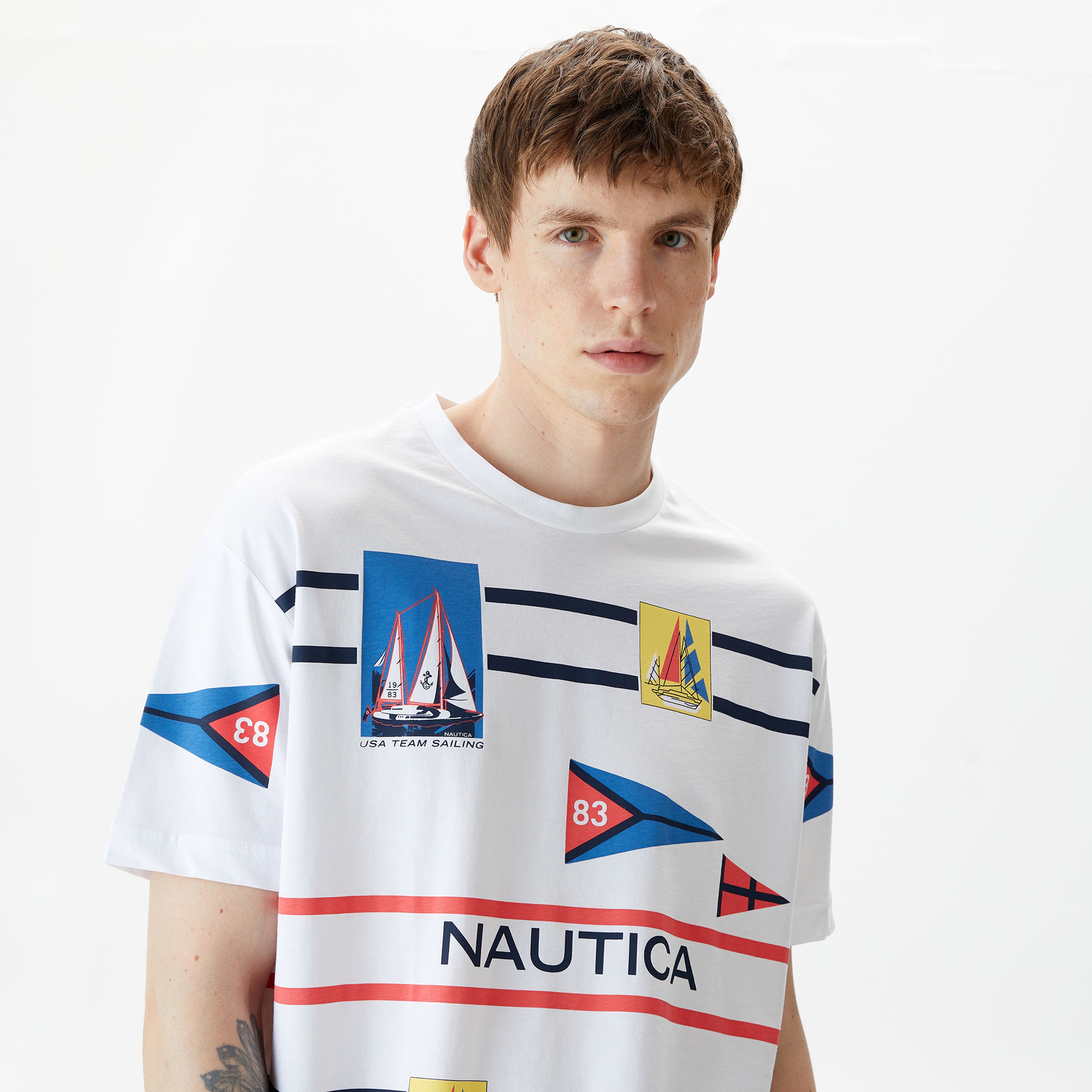 Nautica Erkek Beyaz Standart Fit T-Shirt