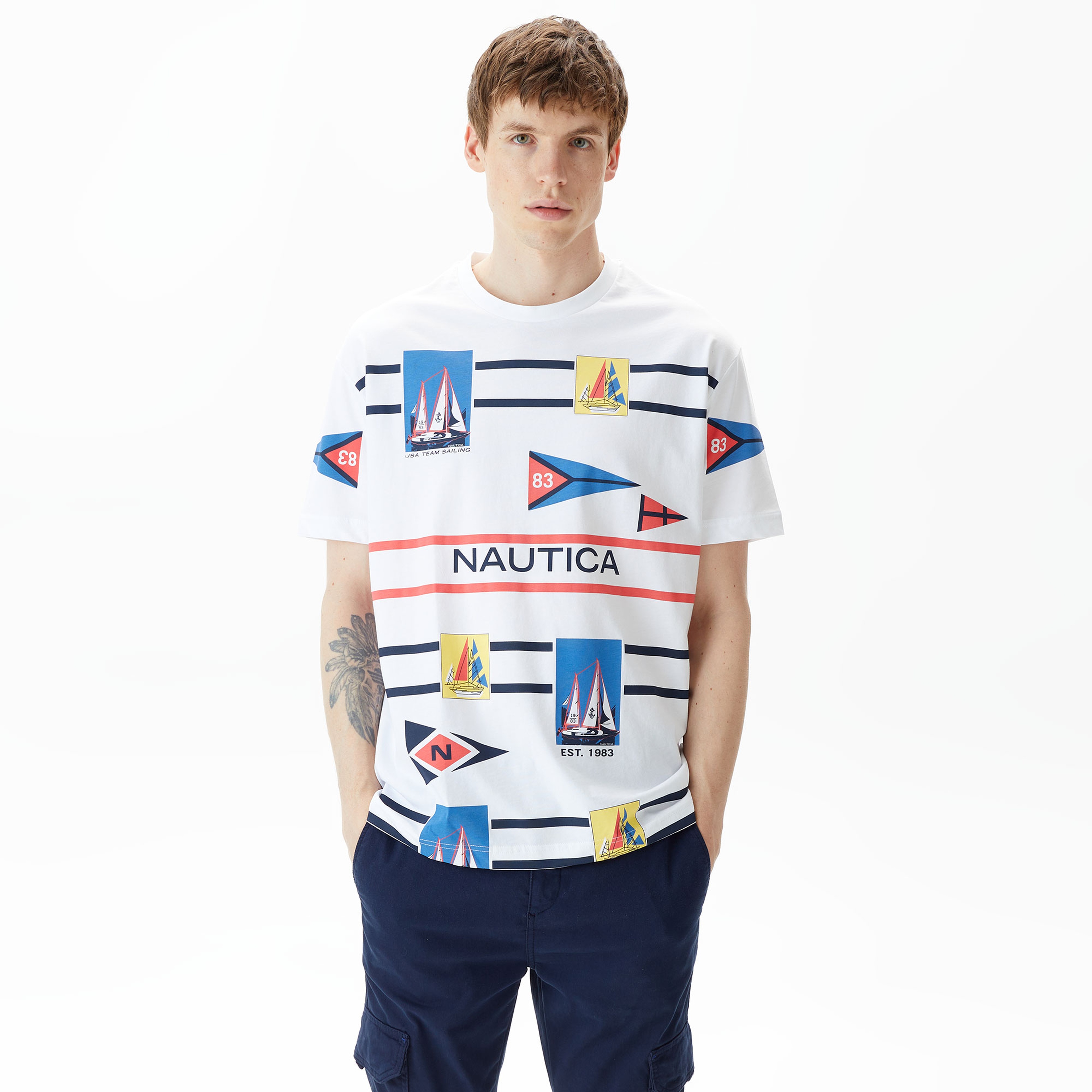 Nautica Erkek Beyaz Standart Fit T-Shirt