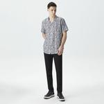 Nautica Erkek Beyaz Classic Fit Kısa Kollu Desenli Keten Gömlek