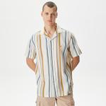 Nautica Erkek Kırık Beyaz Classic Fit Kısa Kollu Çizgili Gömlek