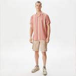 Nautica Erkek Turuncu Classic Fit Kısa Kollu Çizgili Gömlek