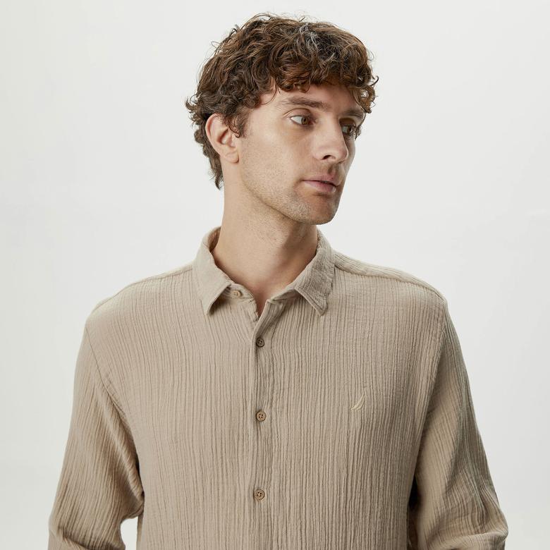 Nautica Erkek Bej Classic Fit Gömlek