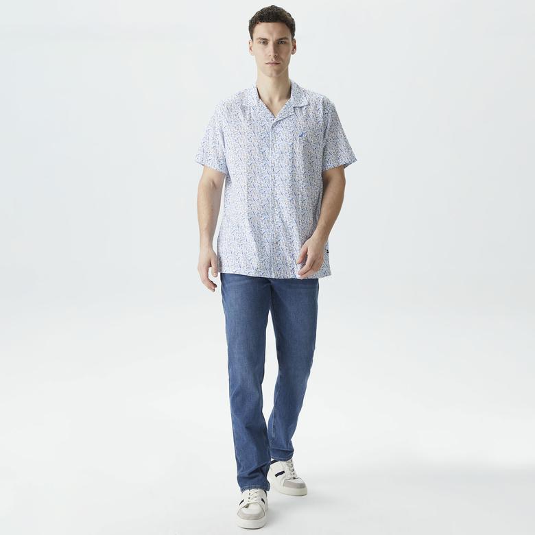 Nautica Erkek Beyaz Classic Fit Kısa Kollu Desenli Gömlek