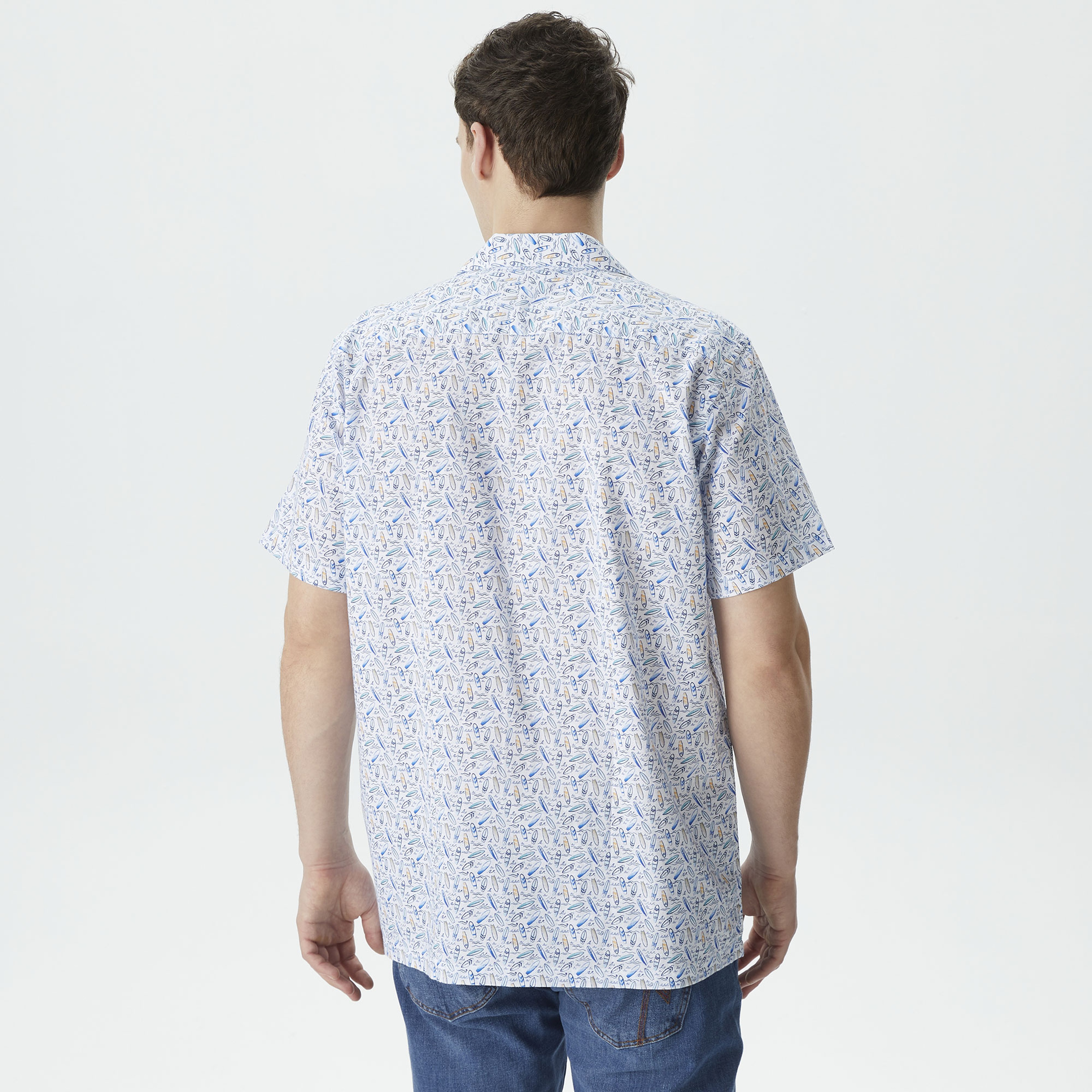 Nautica Erkek Beyaz Classic Fit Kısa Kollu Desenli Gömlek