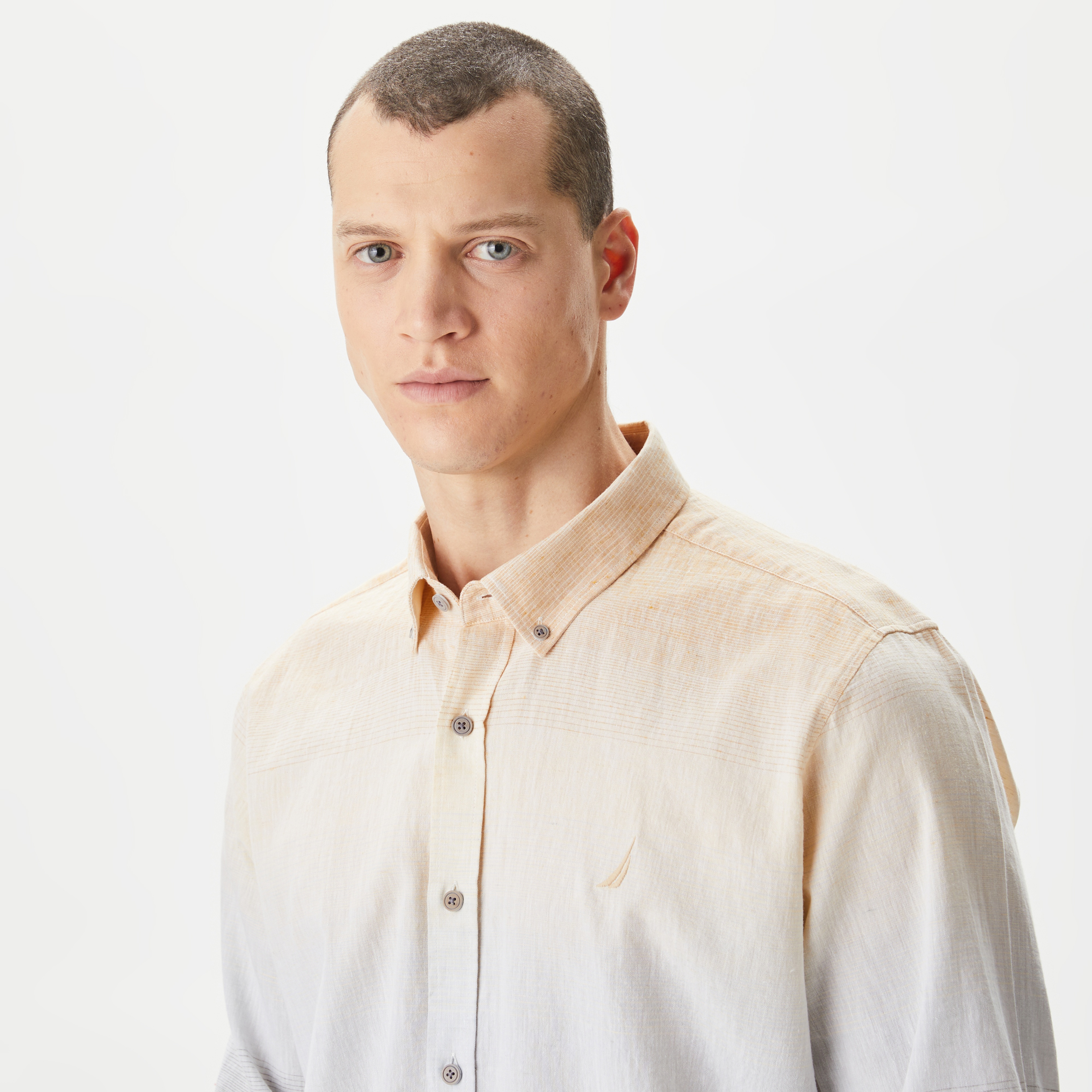 Nautica Erkek Bej Classic Fit Uzun Kollu Renk Bloklu Gömlek