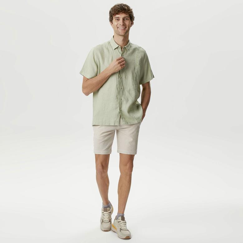 Nautica Erkek Yeşil Classic Fit Kısa Kollu Keten Gömlek
