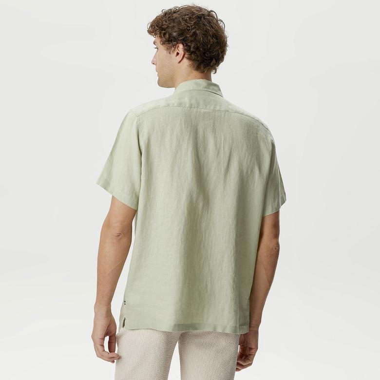 Nautica Erkek Yeşil Classic Fit Kısa Kollu Keten Gömlek