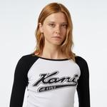 Karl Kani KK Varsity Crop Block Rib LS Kadın Beyaz Bluz