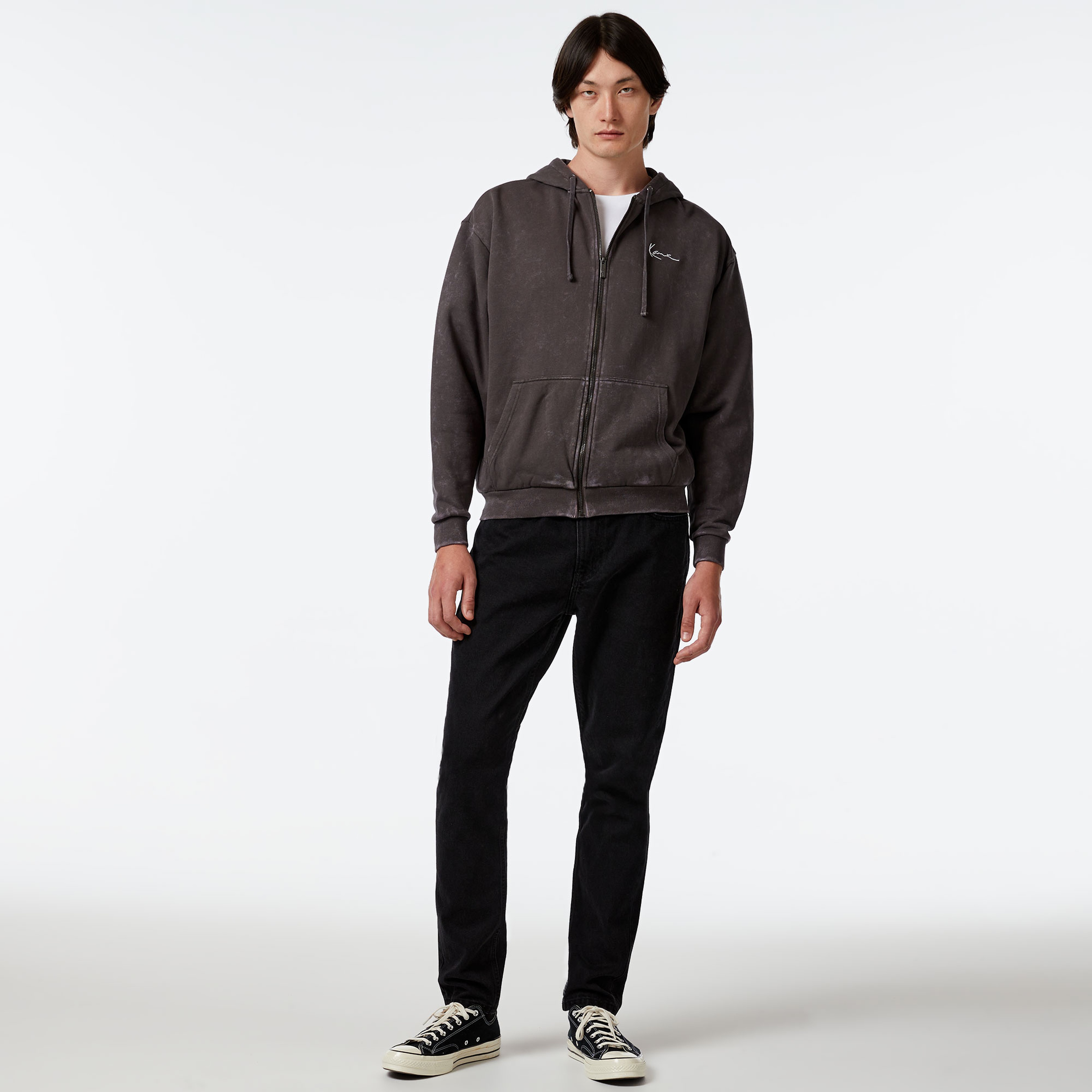 Karl Kani Chest Sign. Os Wshd Hvy Swt FullZip Skull Erkek Gri Sweatshirt