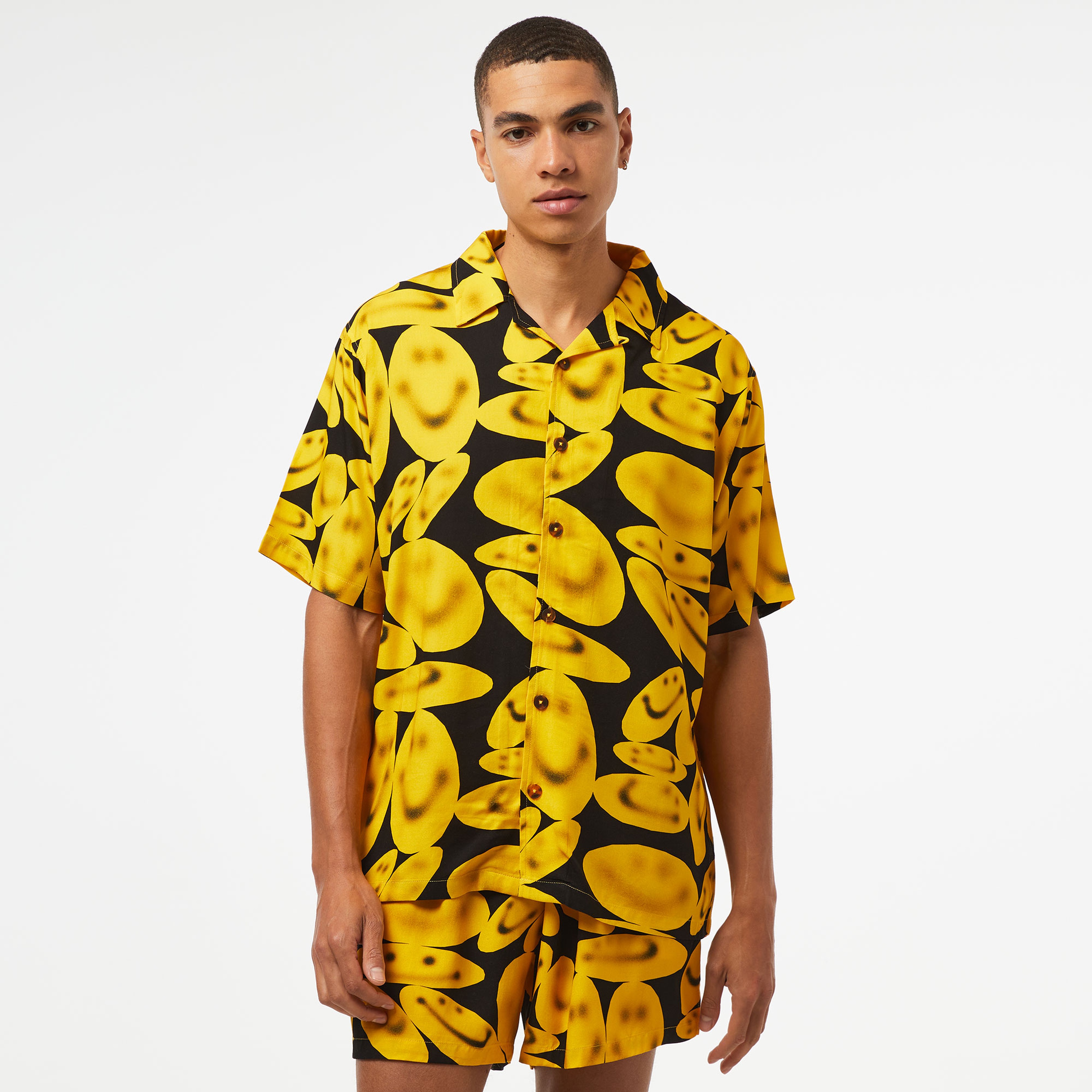 Market Smiley Afterhours Ss Button Up Erkek Siyah Gömlek