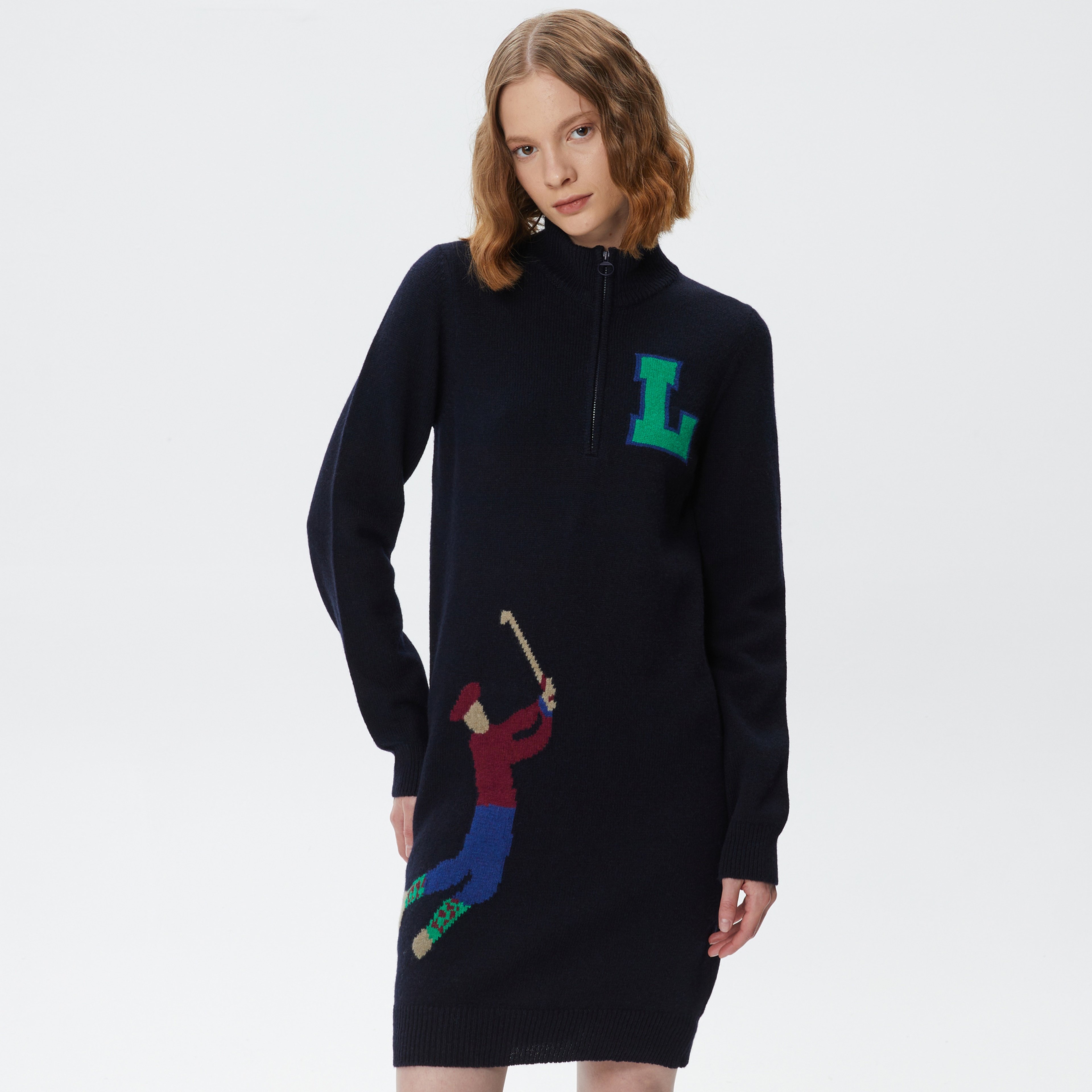 Kadın Baskılı Uzun Kollu Lacivert Elbise