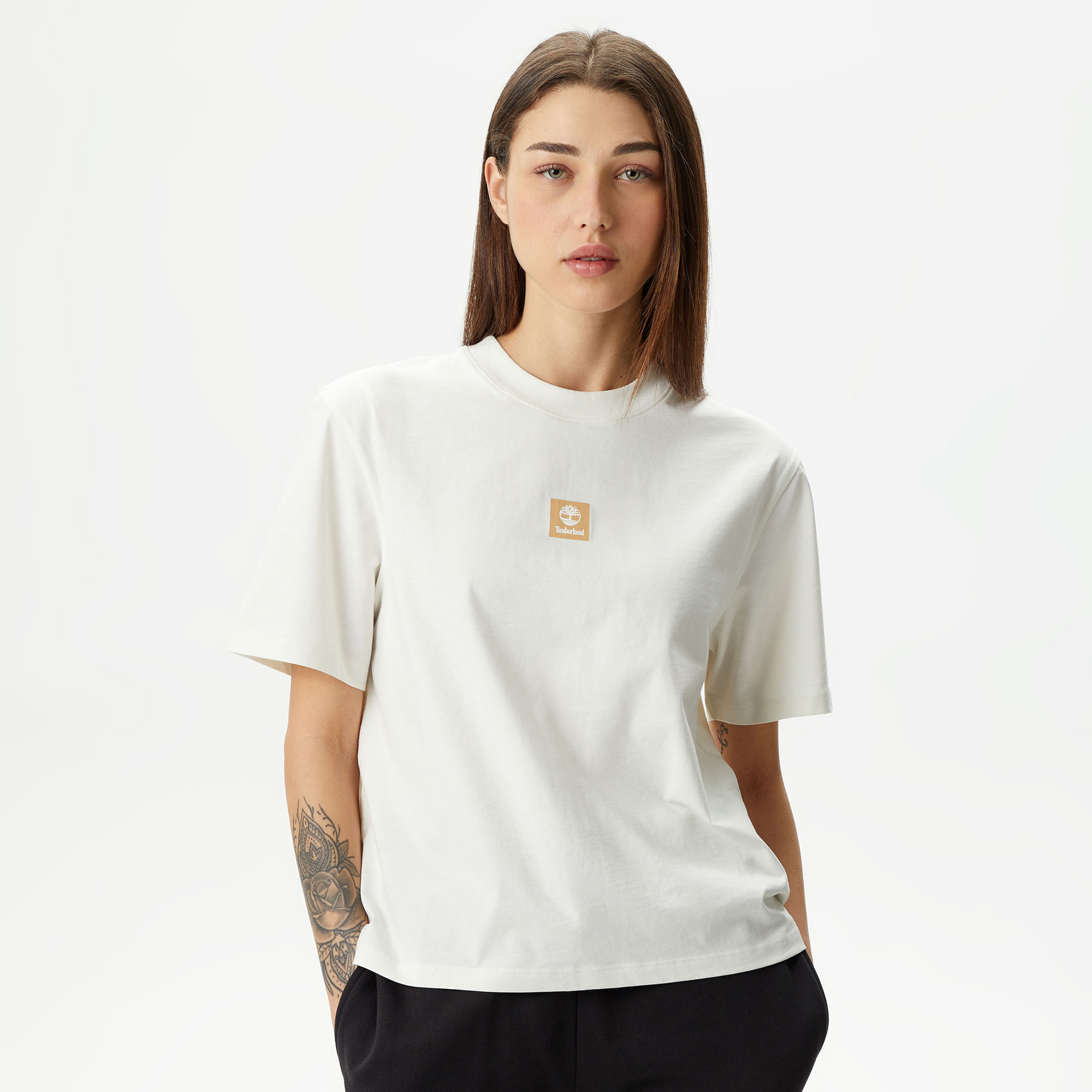 Timberland Stack Logo Sleeve Kadın Beyaz T-Shirt