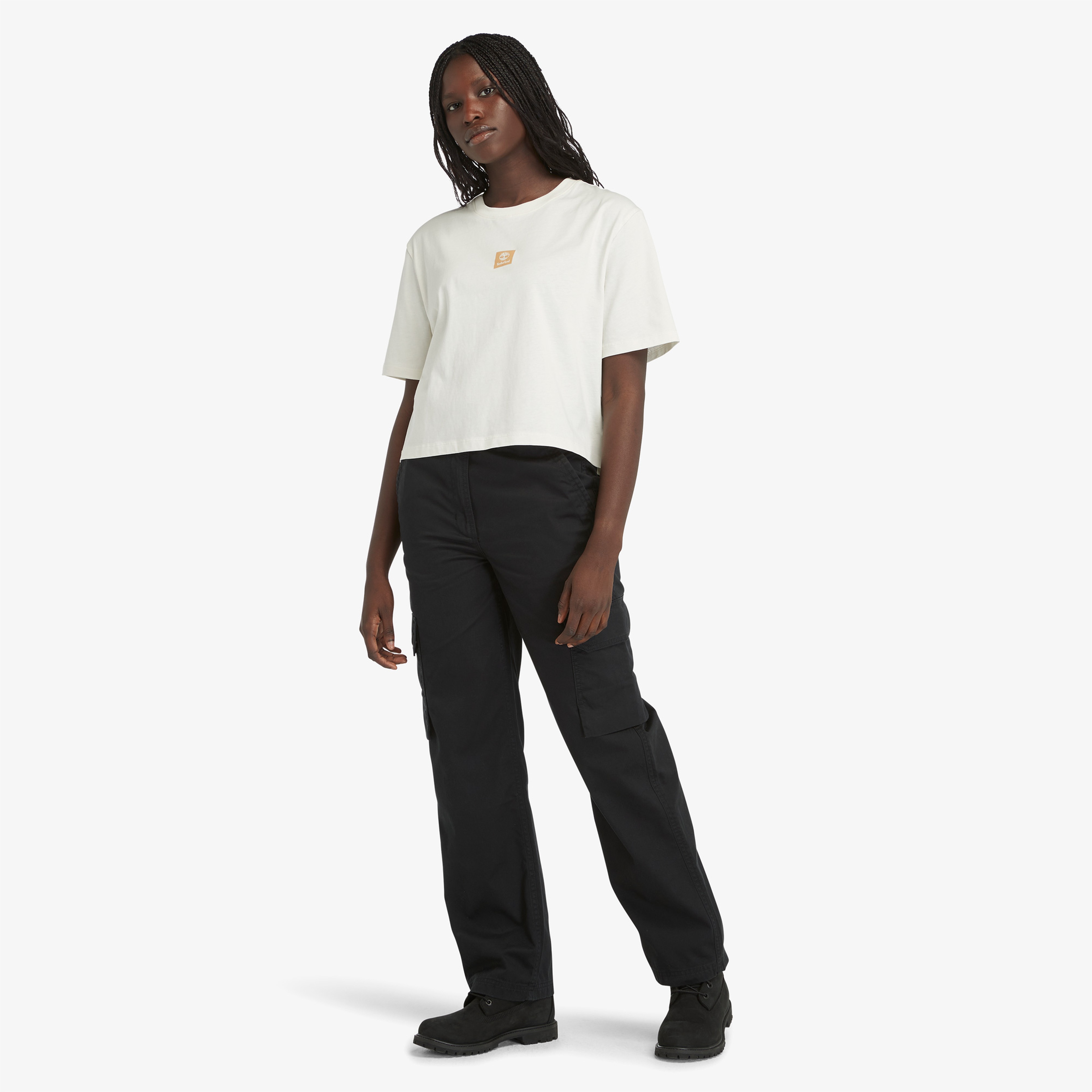 Timberland Stack Logo Sleeve Kadın Beyaz T-Shirt