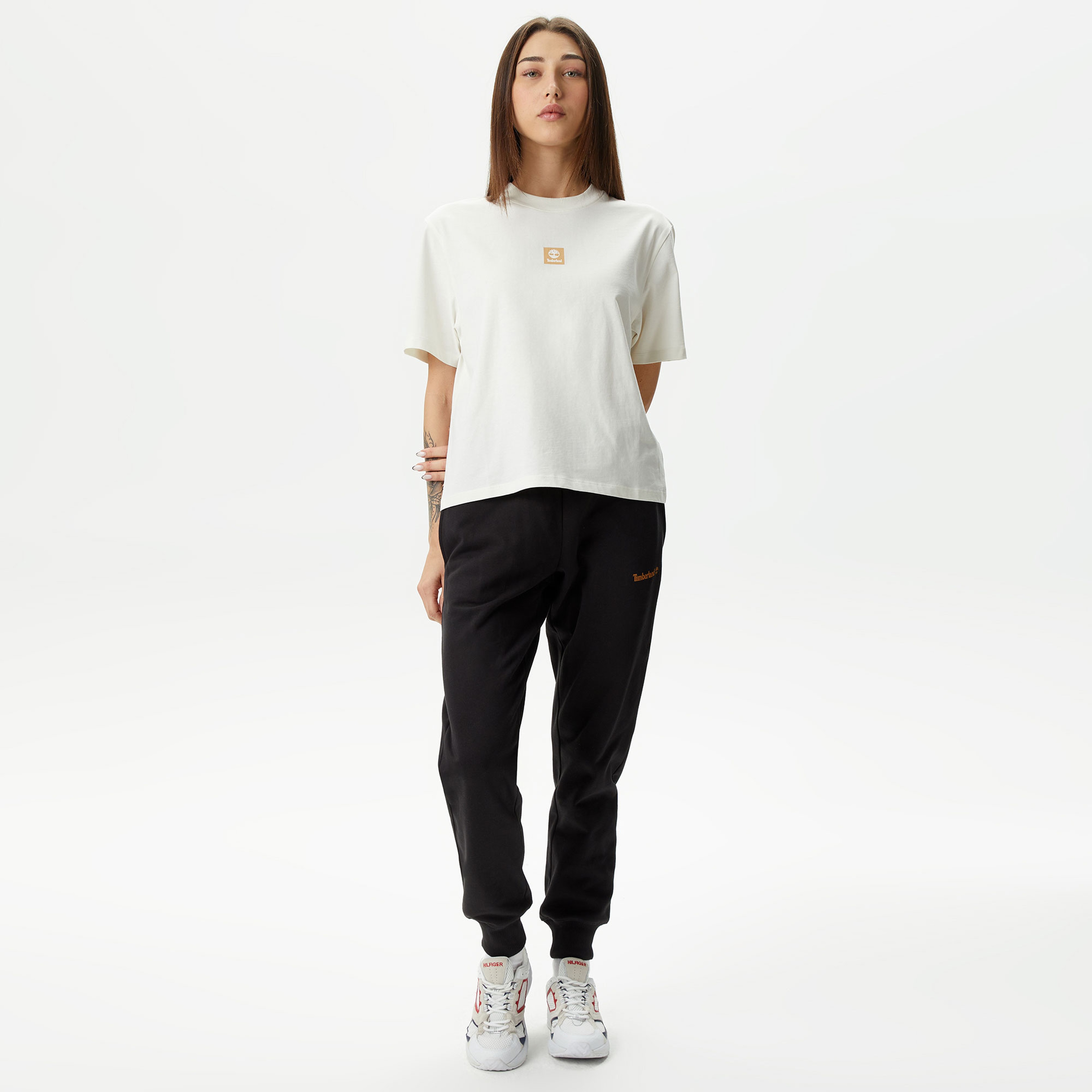 Timberland Stack Logo Sleeve Kadın Beyaz T-Shirt