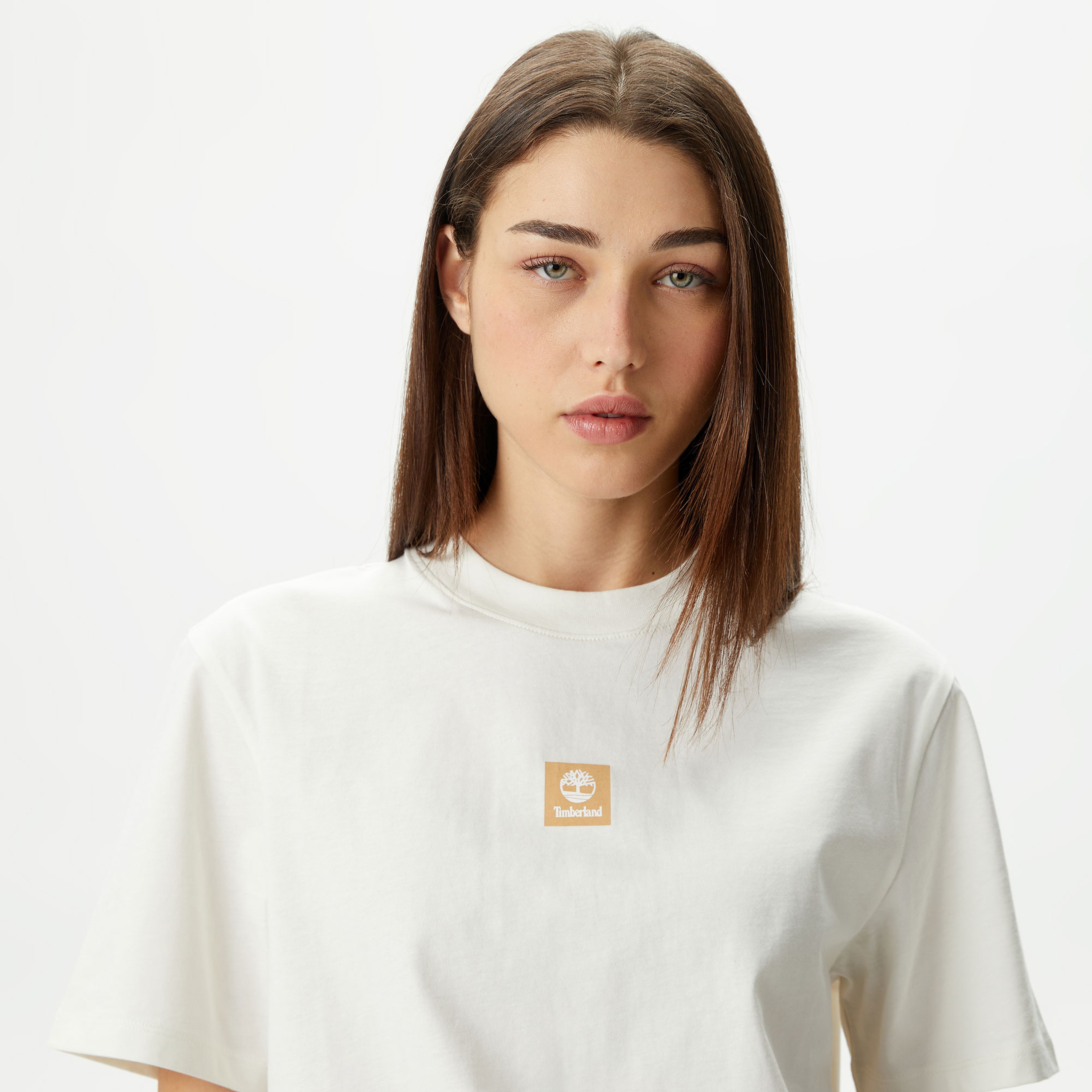 Timberland Stack Logo Sleeve Kadın Beyaz T-Shirt
