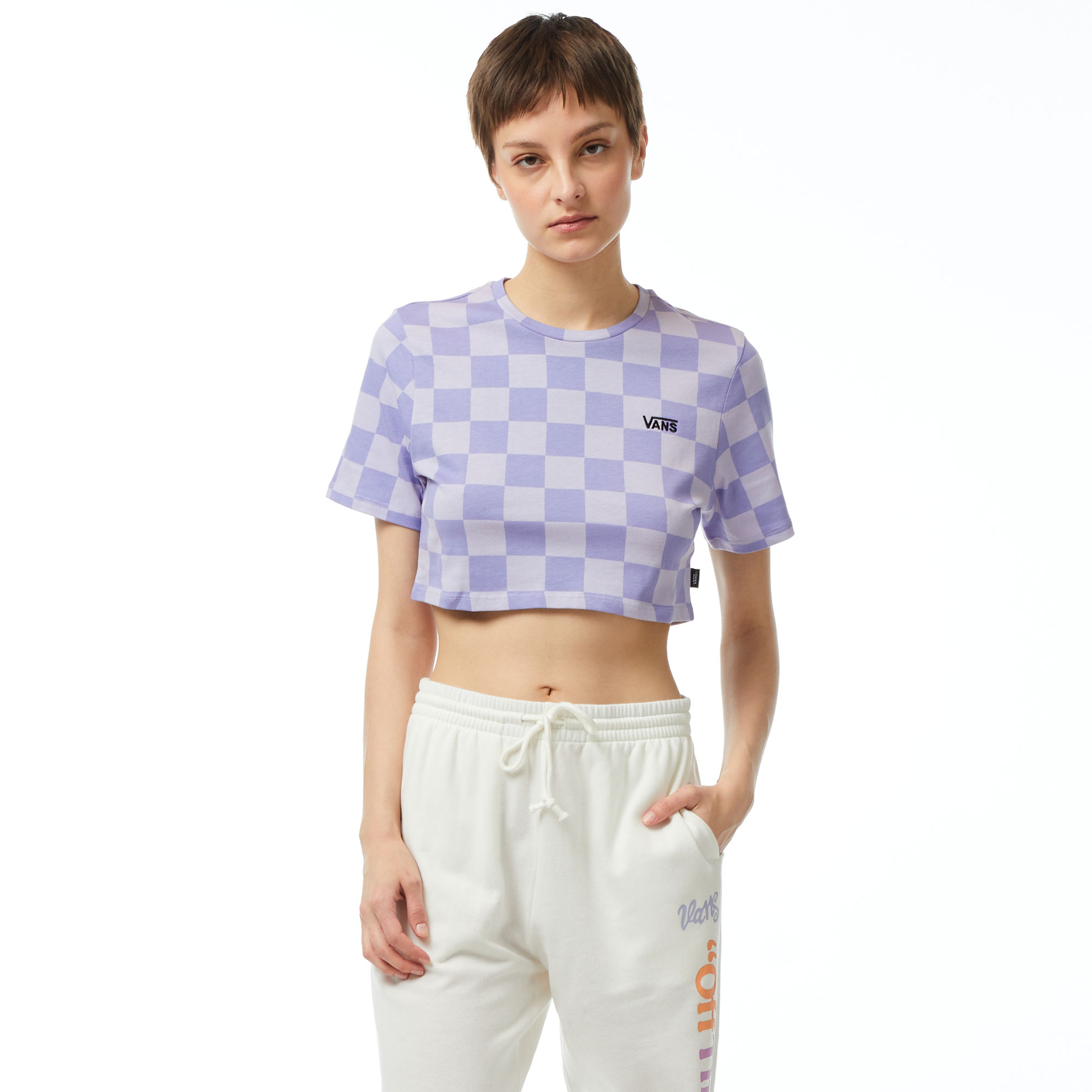 Vans Checker Crew Crop ii Kadın Mor T-Shirt