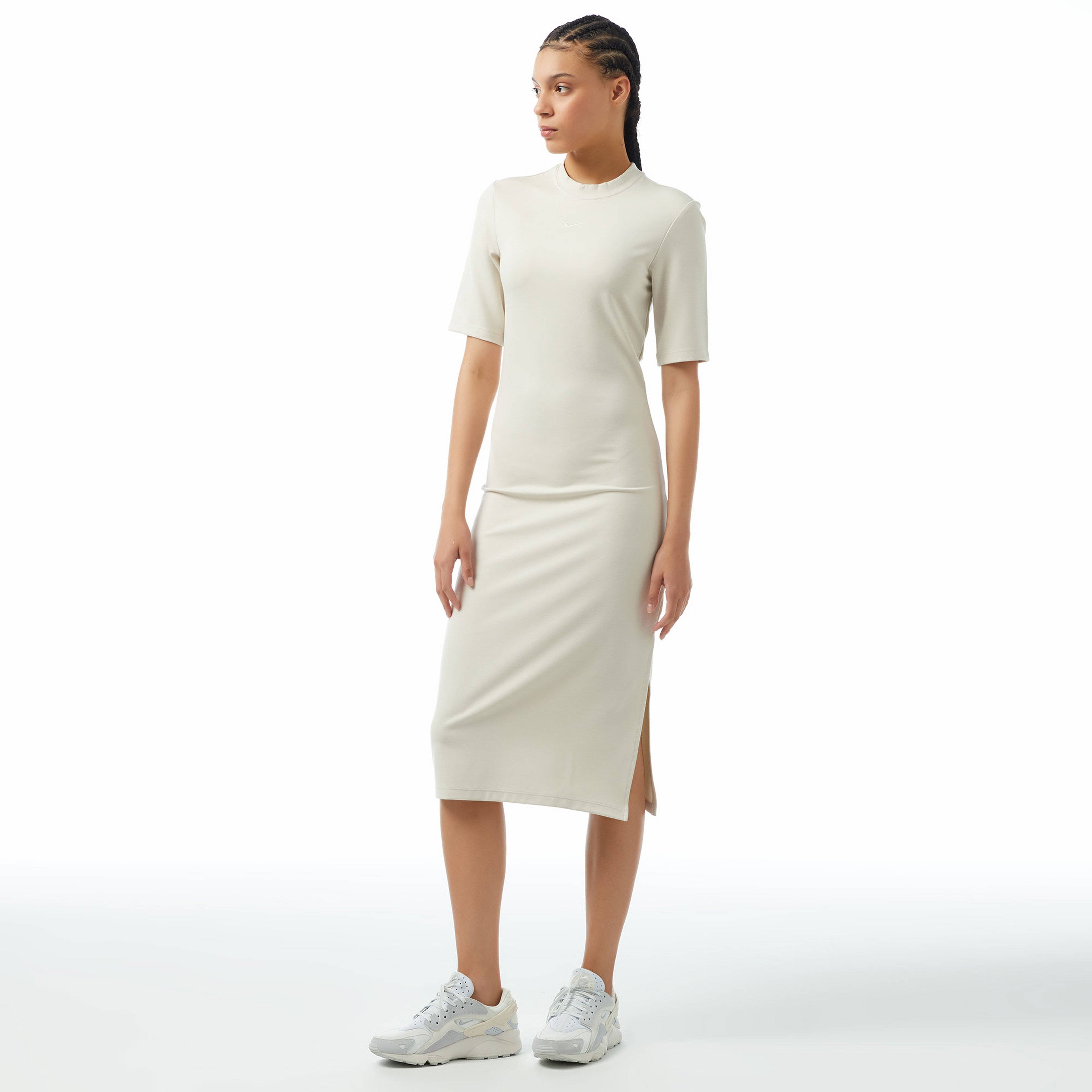 Nike Sportswear Chill Knit Kadın Krem Elbise