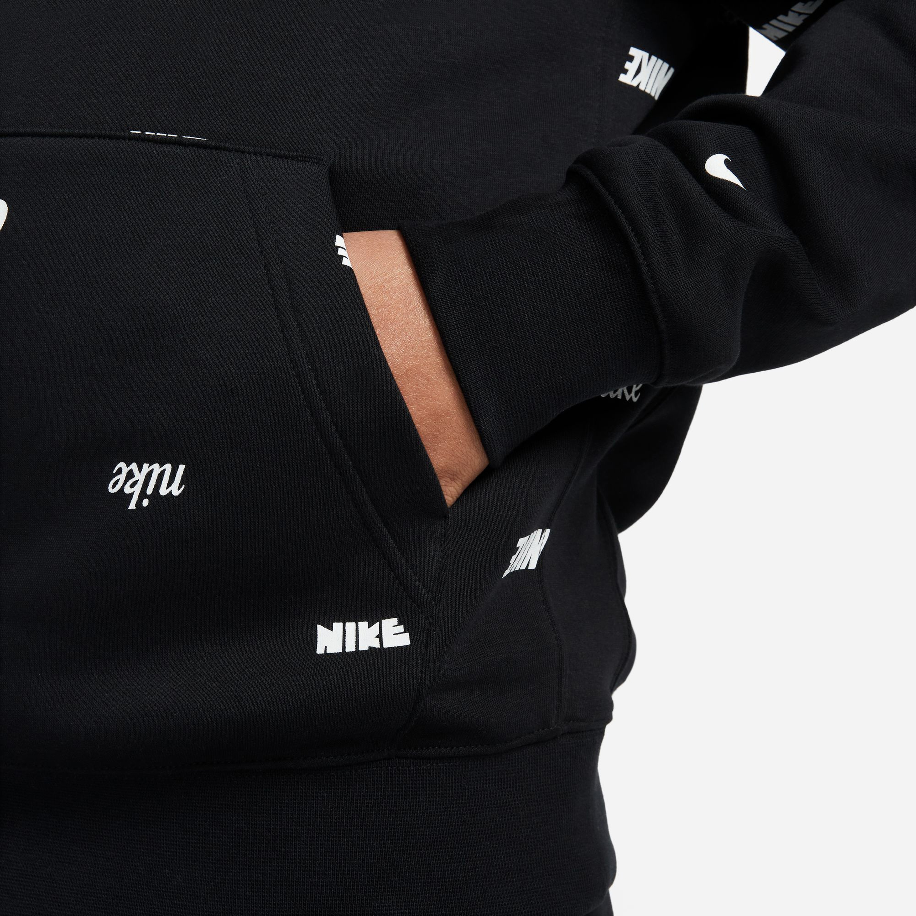 Nike Club+ Bb Pullover Aop Erkek Siyah Hoodie