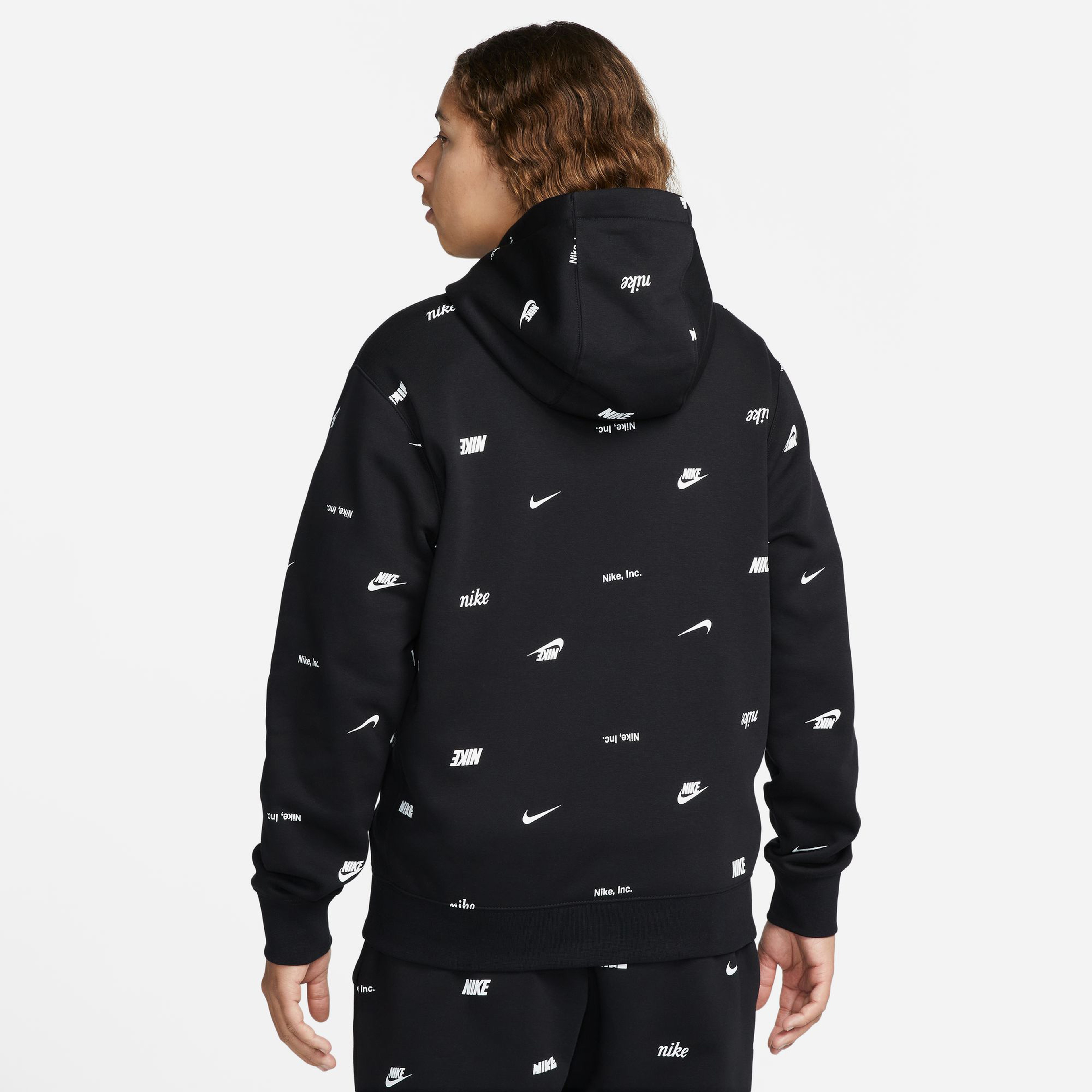 Nike Club+ Bb Pullover Aop Erkek Siyah Hoodie