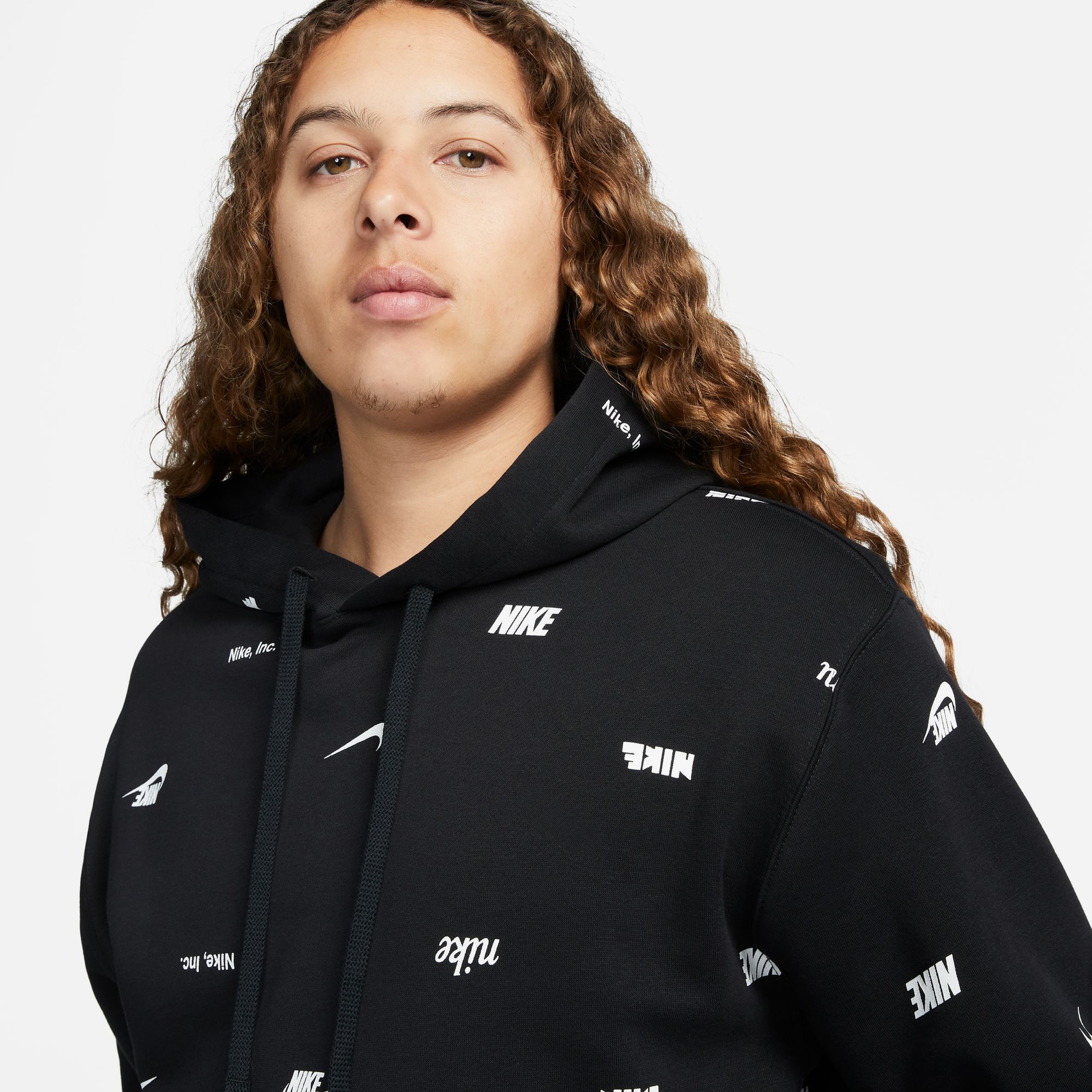 Nike Club+ Bb Pullover Aop Erkek Siyah Hoodie