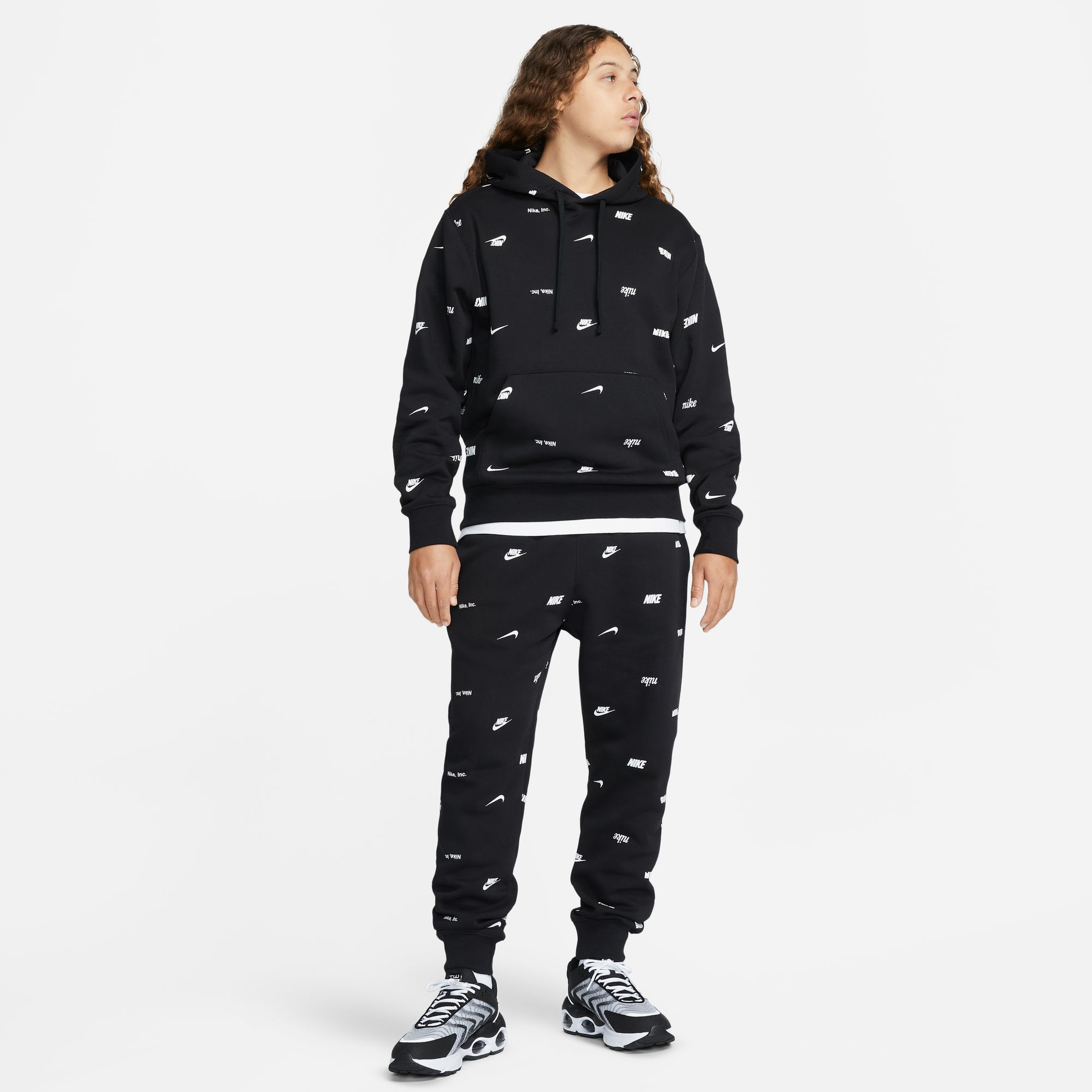 Nike Club+ Bb Pullover Aop Erkek Siyah Hoodie