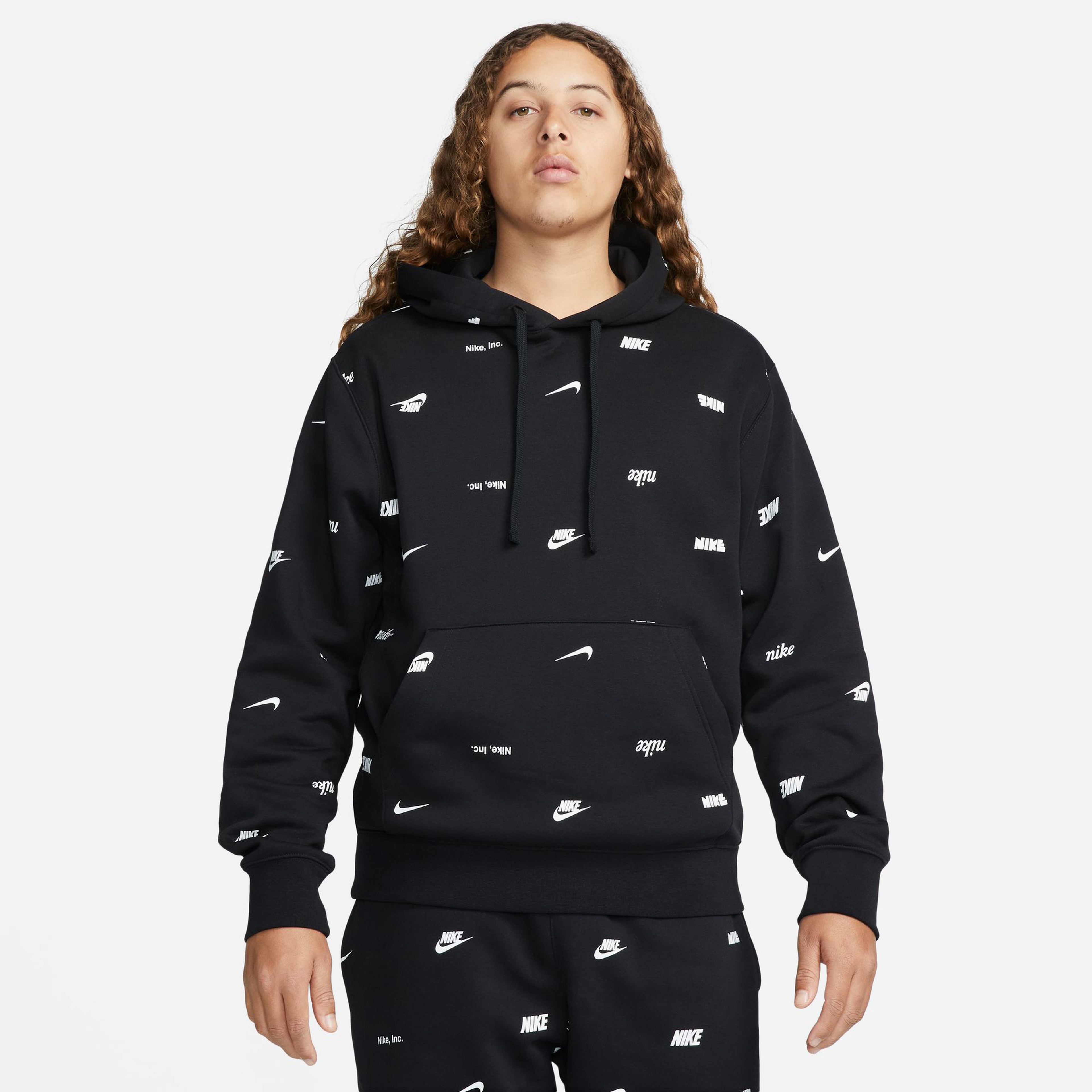 Nike Club+ Bb Pullover Aop Erkek Siyah Hoodie