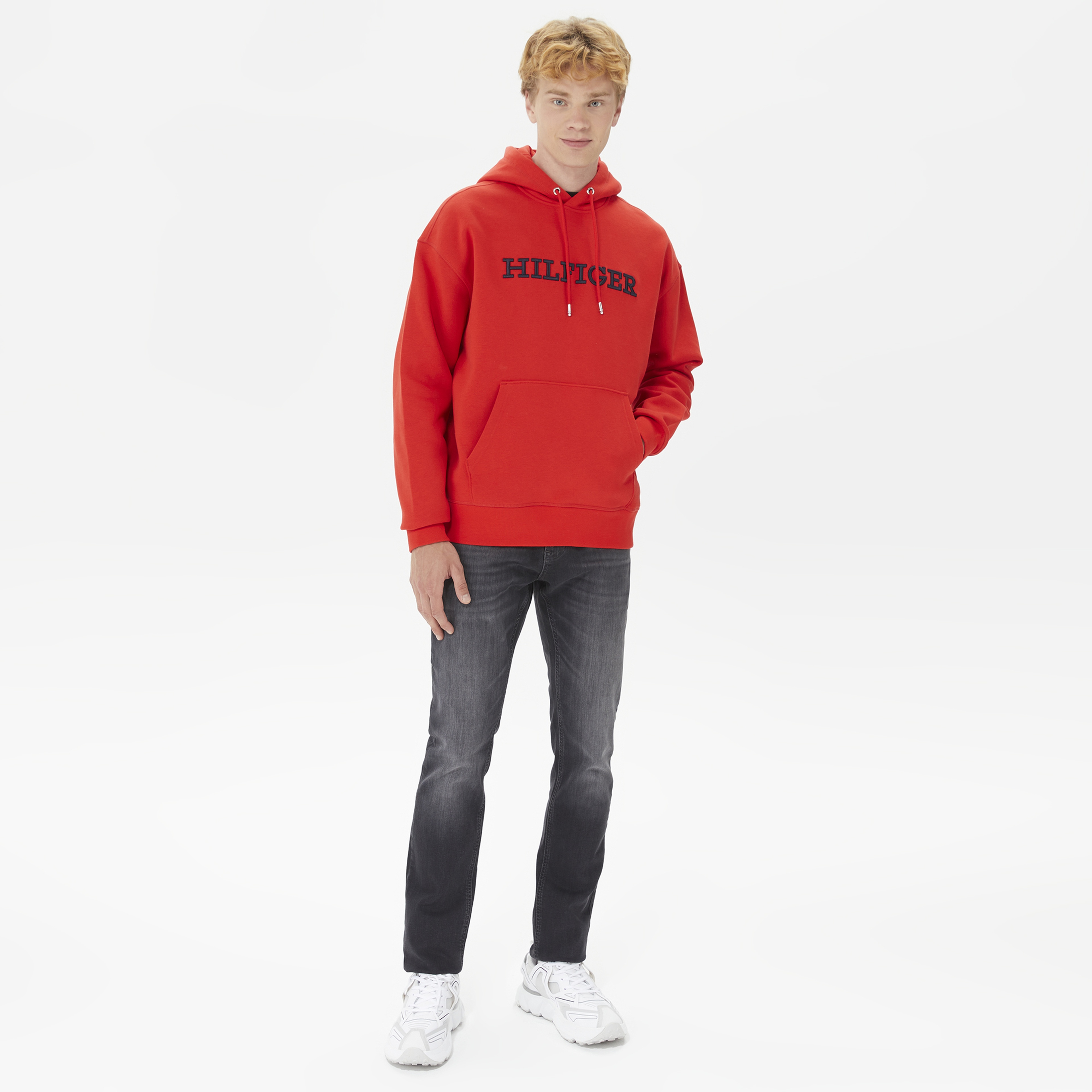 Tommy Hilfiger Monotype Embro Hoodie Erkek Turuncu Sweatshirt