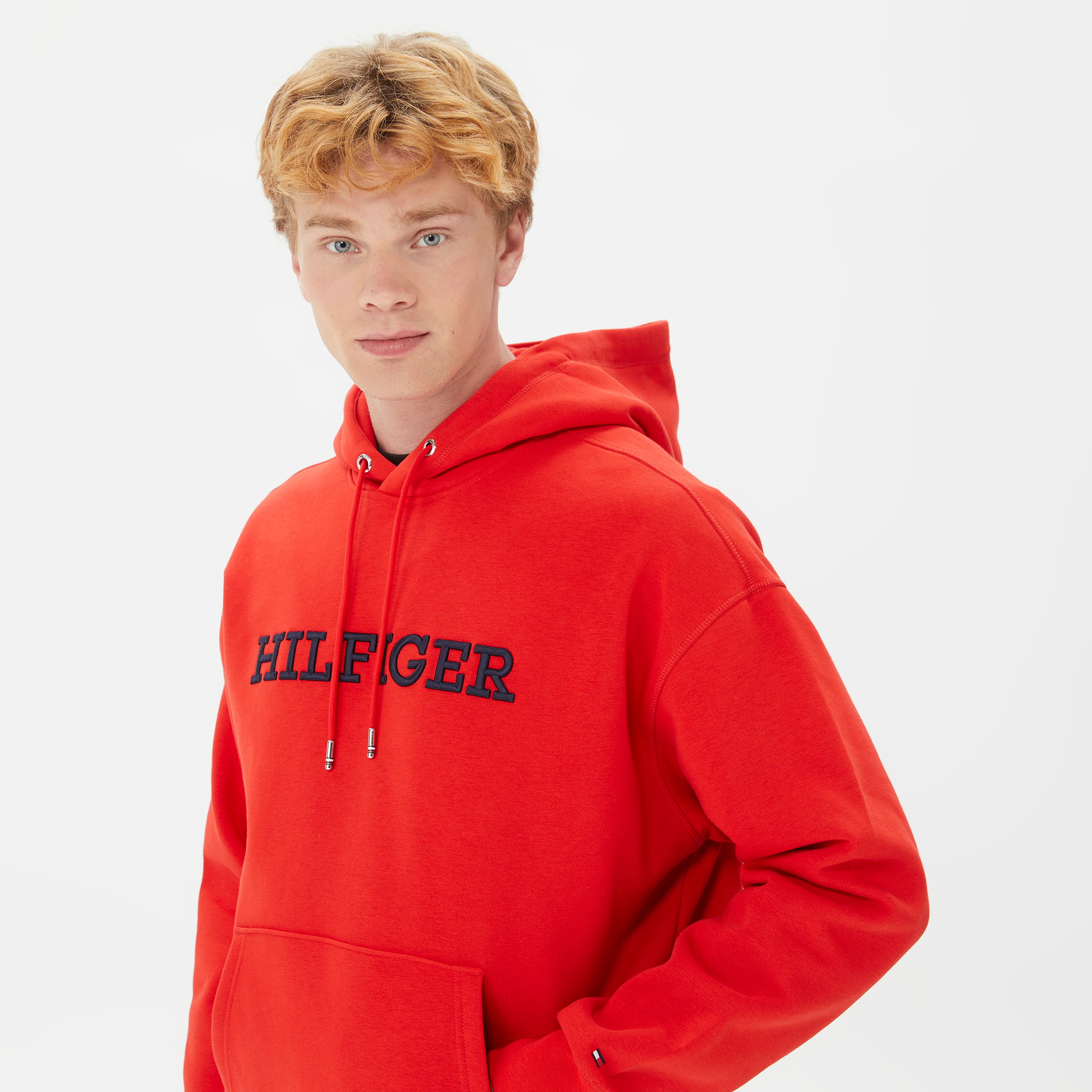 Tommy Hilfiger Monotype Embro Hoodie Erkek Turuncu Sweatshirt