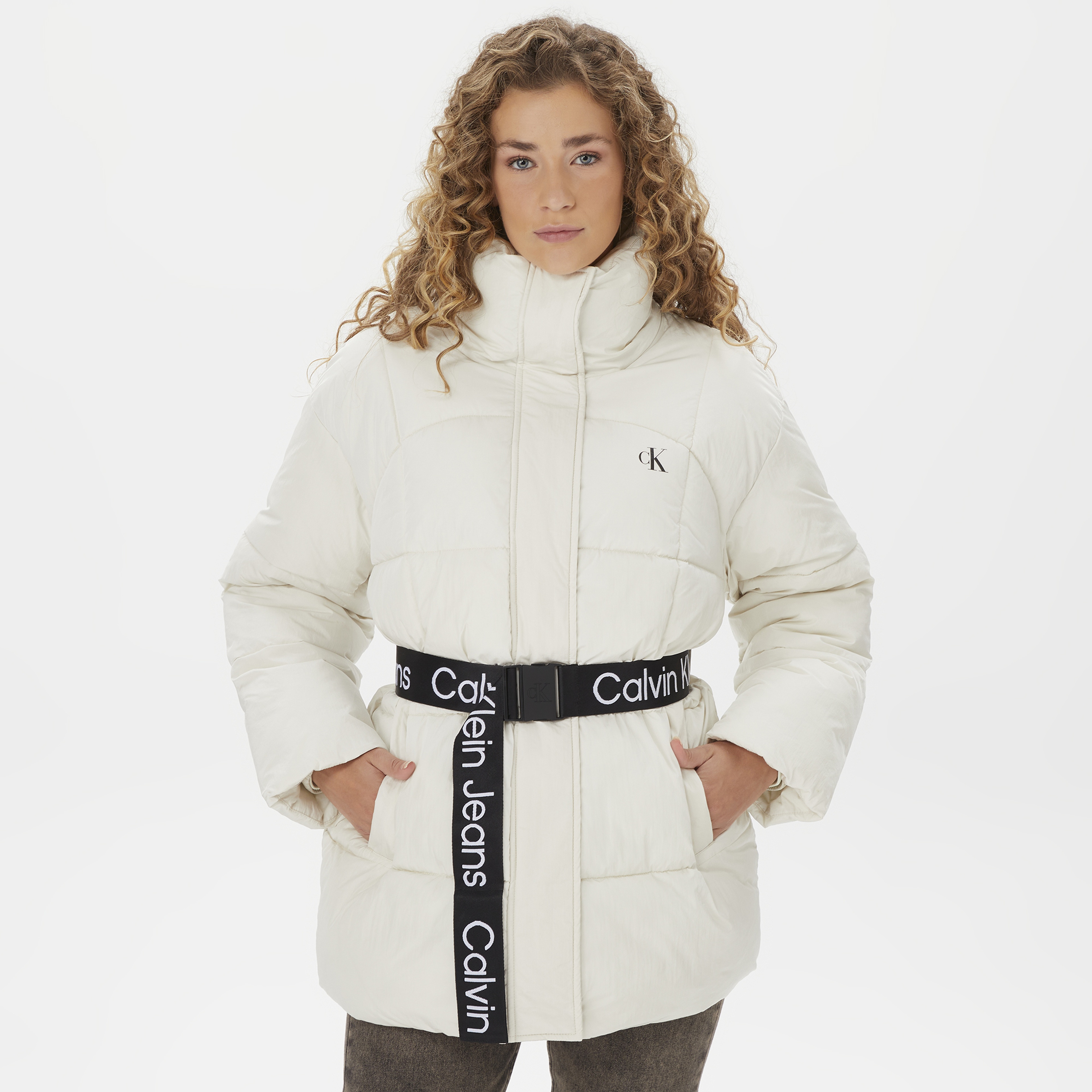 Calvin Klein Jeans ed Long Puffer Kadın Beyaz Mont
