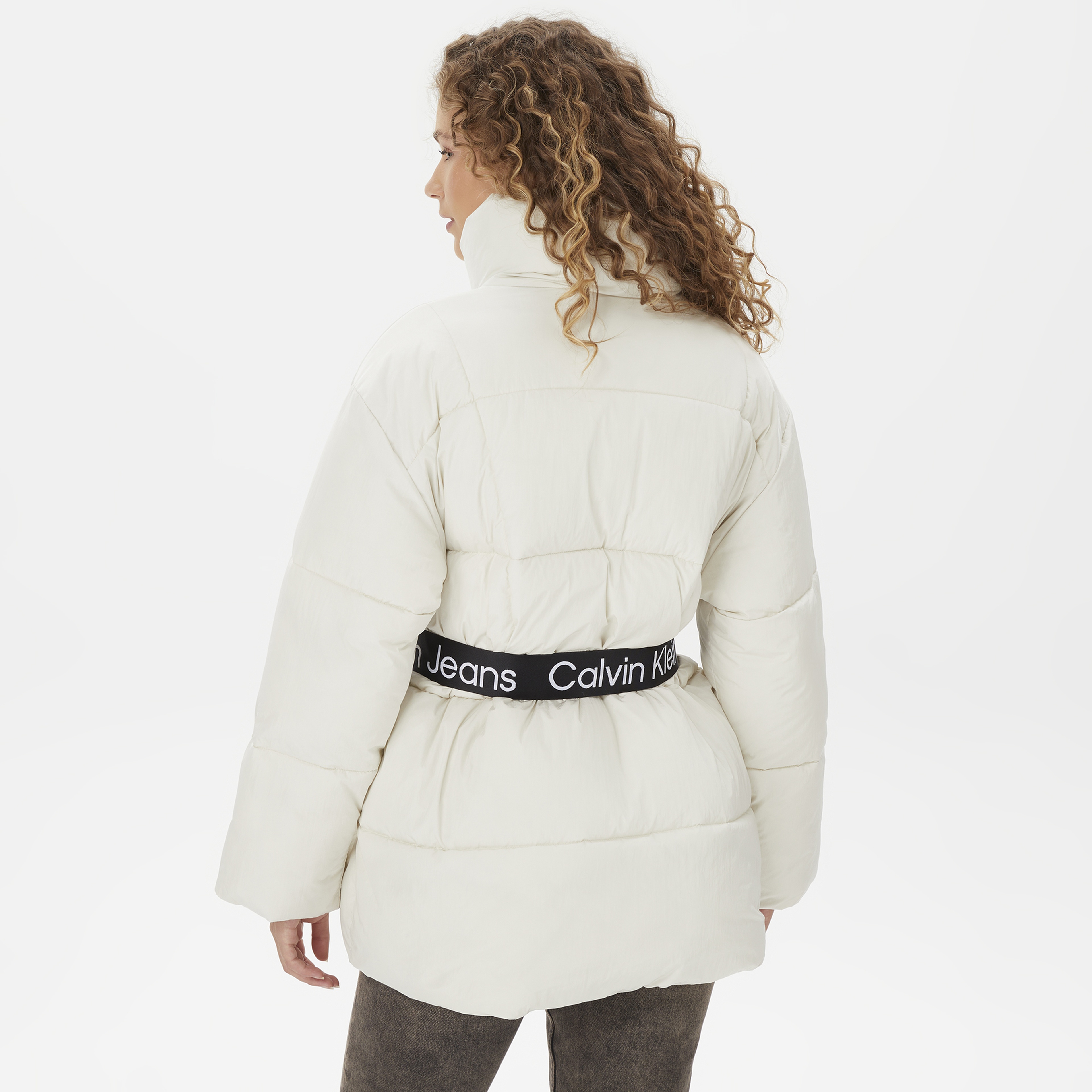 Calvin Klein Jeans ed Long Puffer Kadın Beyaz Mont
