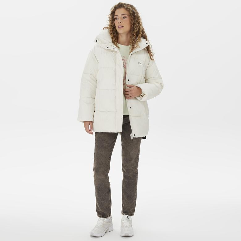 Calvin Klein Jeans ed Long Puffer Kadın Beyaz Mont