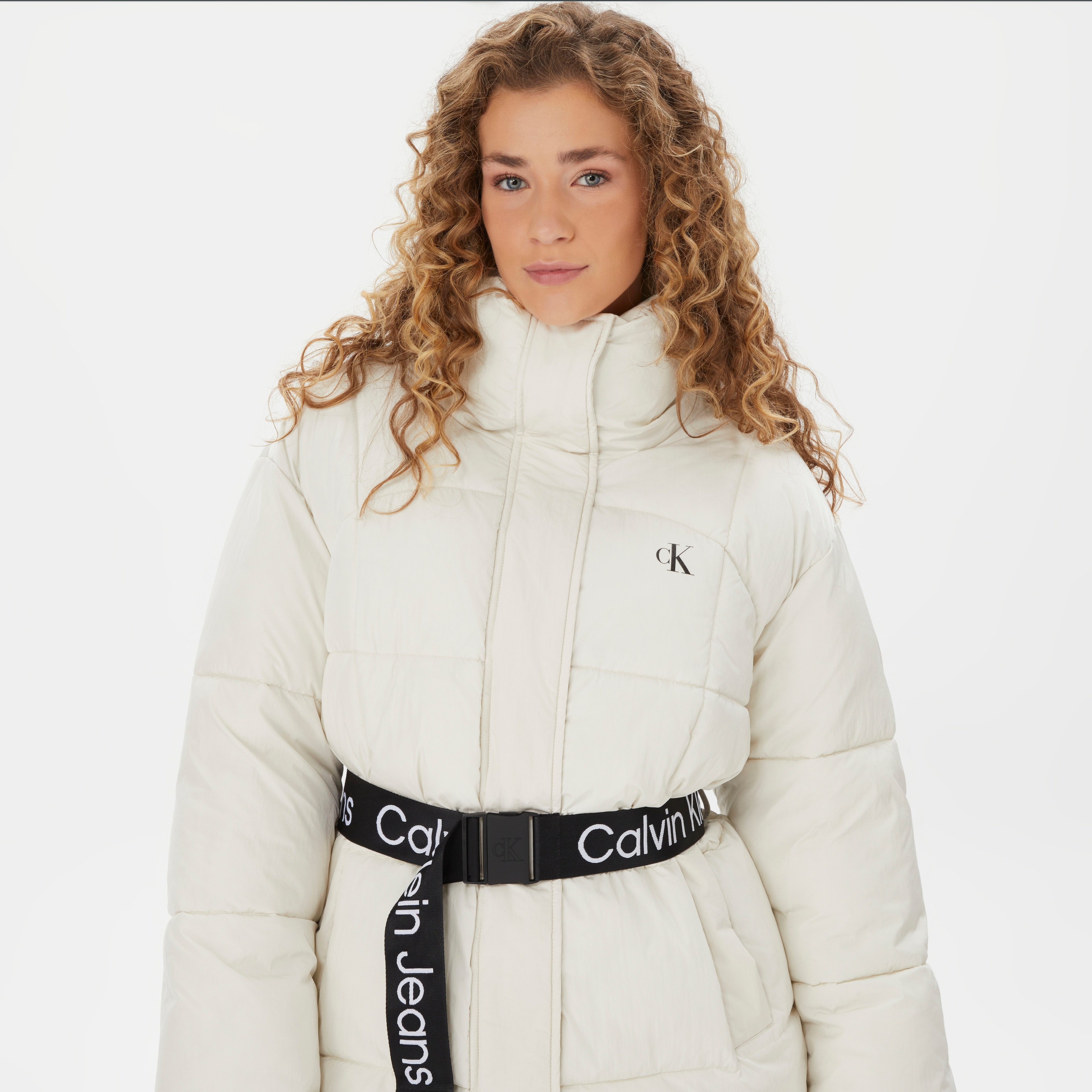 Calvin Klein Jeans ed Long Puffer Kadın Beyaz Mont