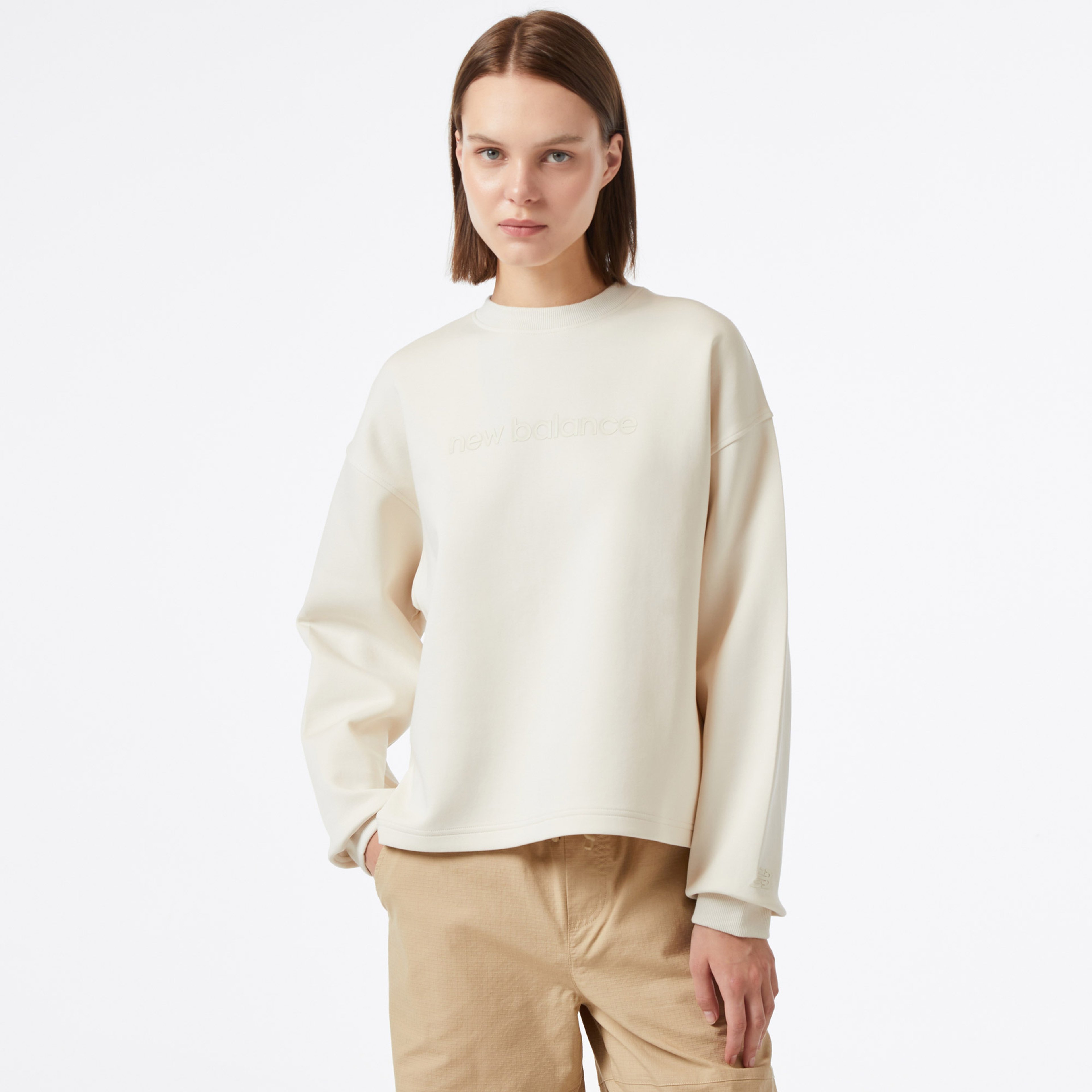 New Balance Hyper Density Triple Knit Crew Kadın Krem Hoodie