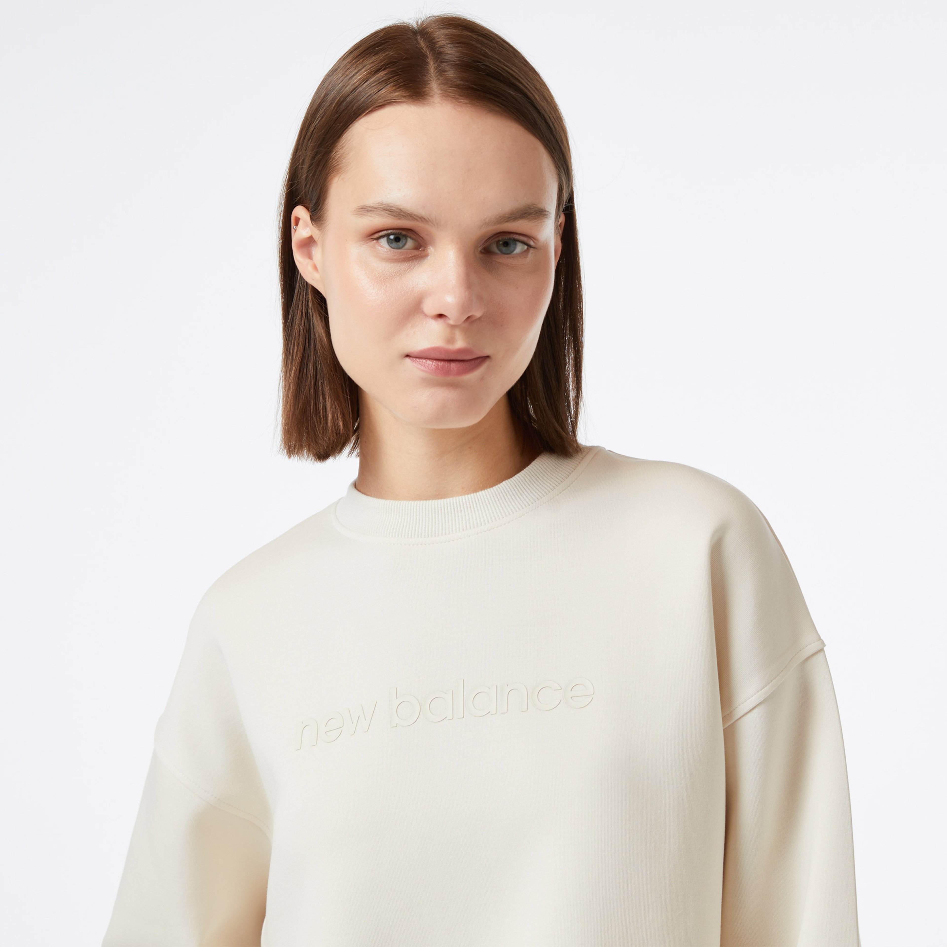 New Balance Hyper Density Triple Knit Crew Kadın Krem Hoodie