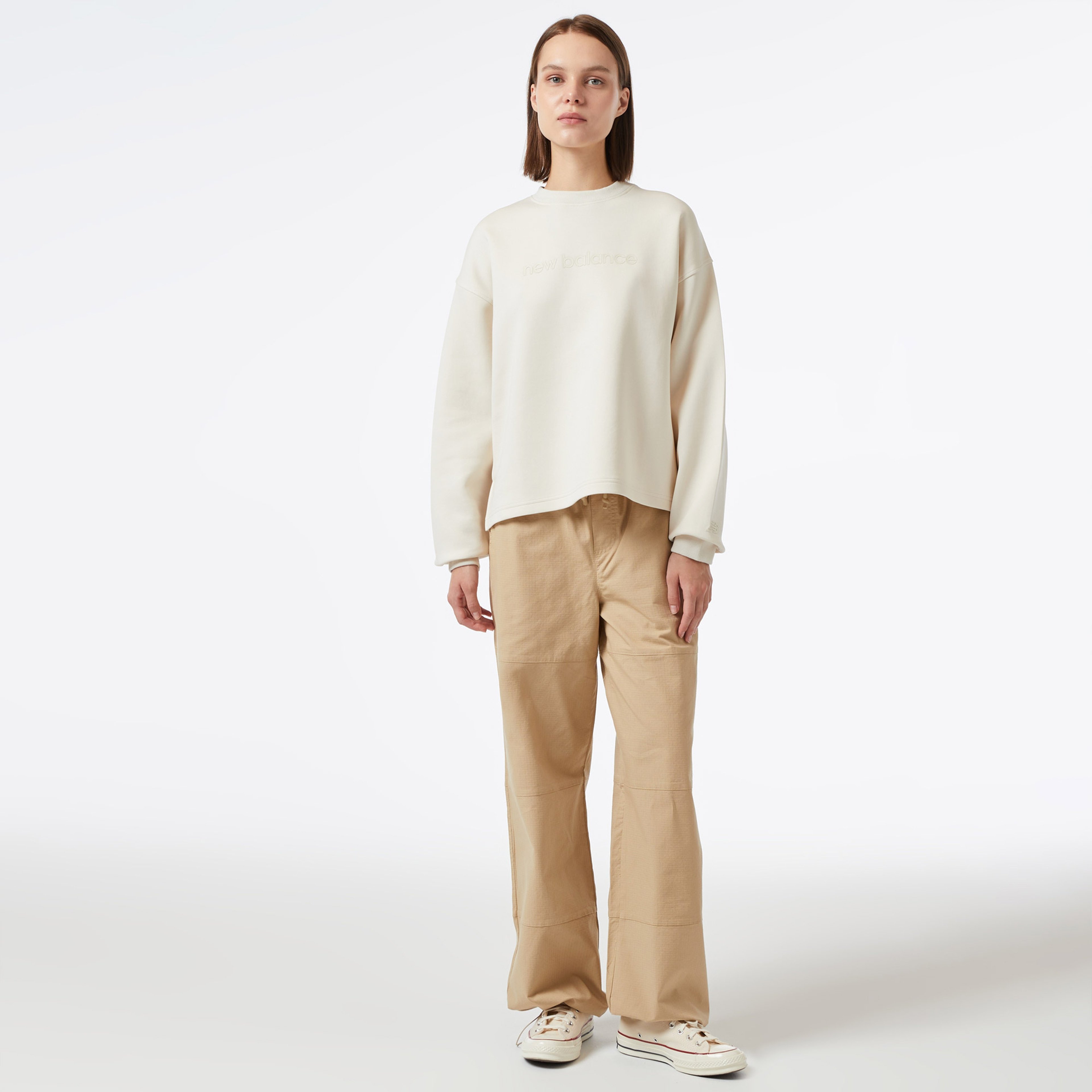 New Balance Hyper Density Triple Knit Crew Kadın Krem Hoodie