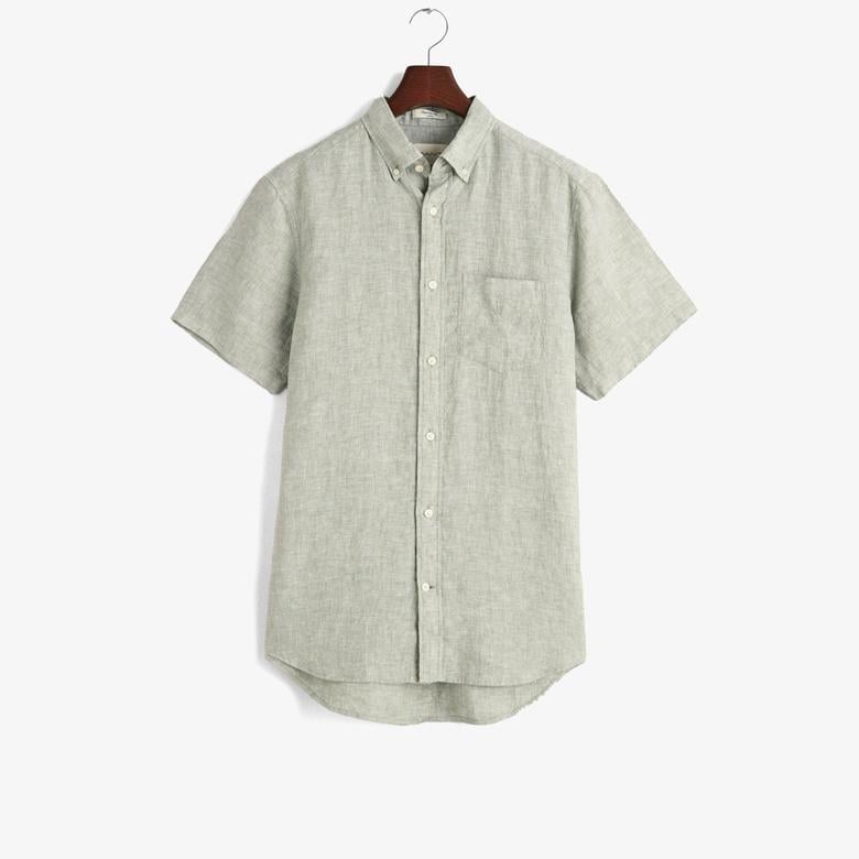 GANT Erkek Yeşil Regular Fit Düğmeli Yaka Keten Gömlek