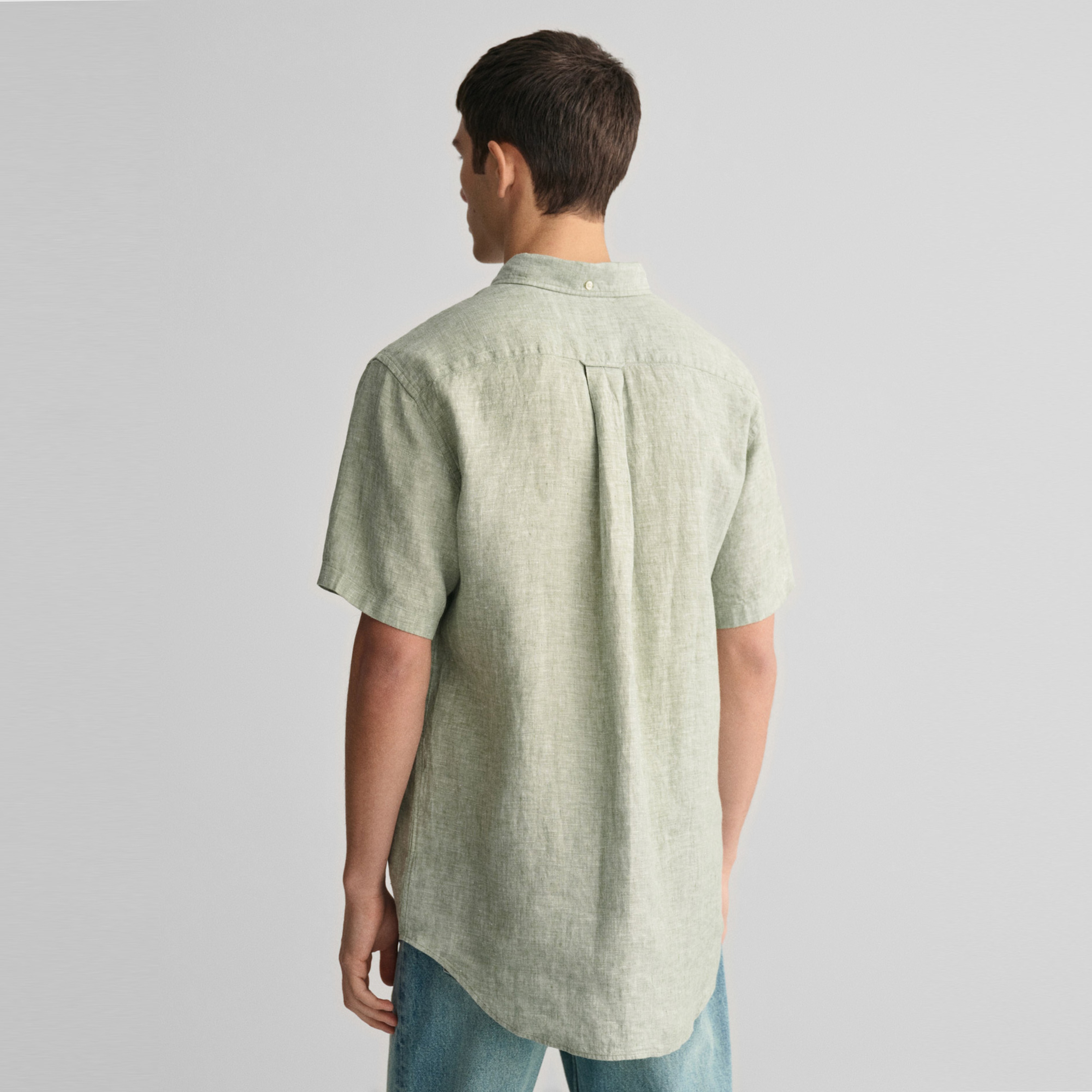 GANT Erkek Yeşil Regular Fit Düğmeli Yaka Keten Gömlek