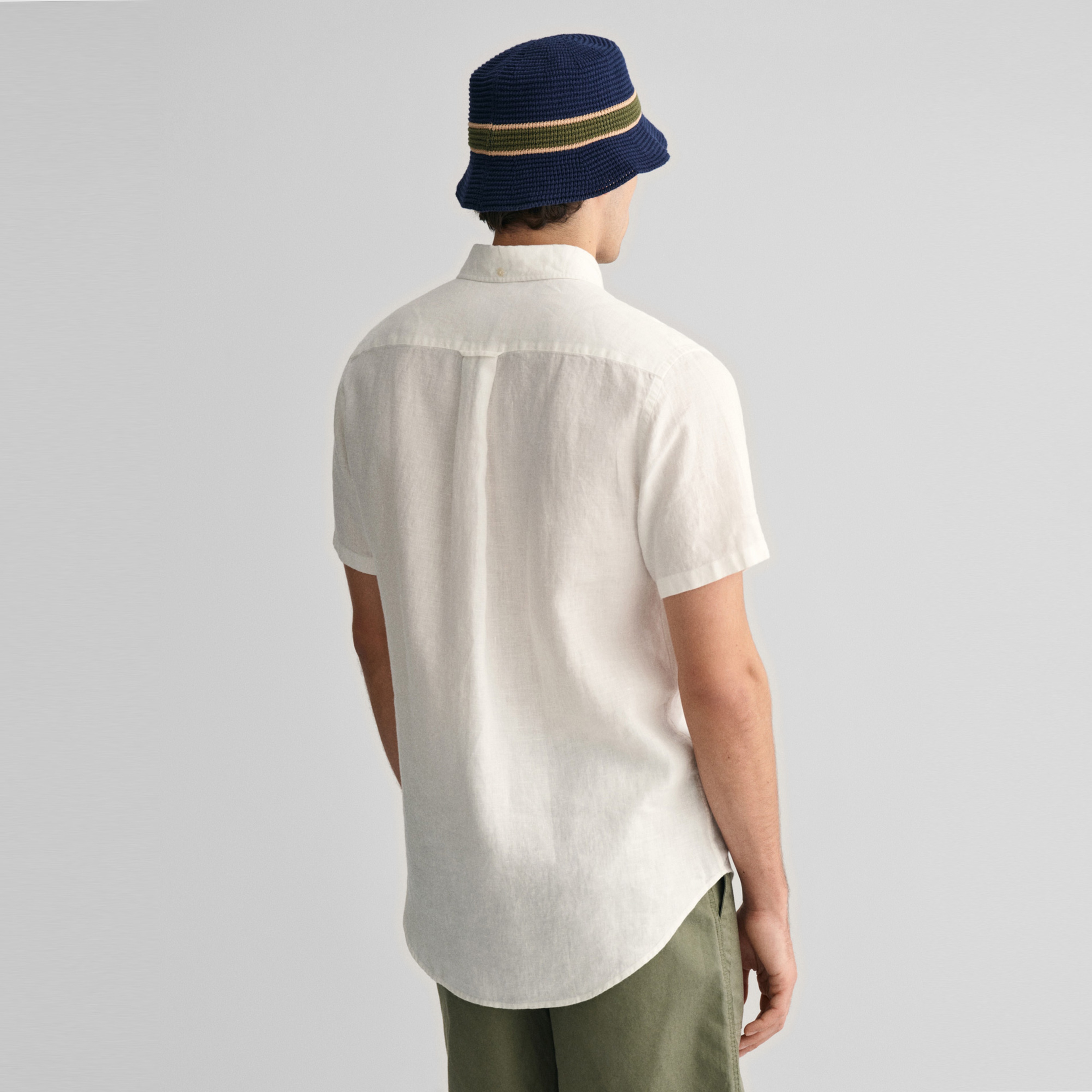 GANT Erkek Beyaz Regular Fit Düğmeli Yaka Keten Gömlek